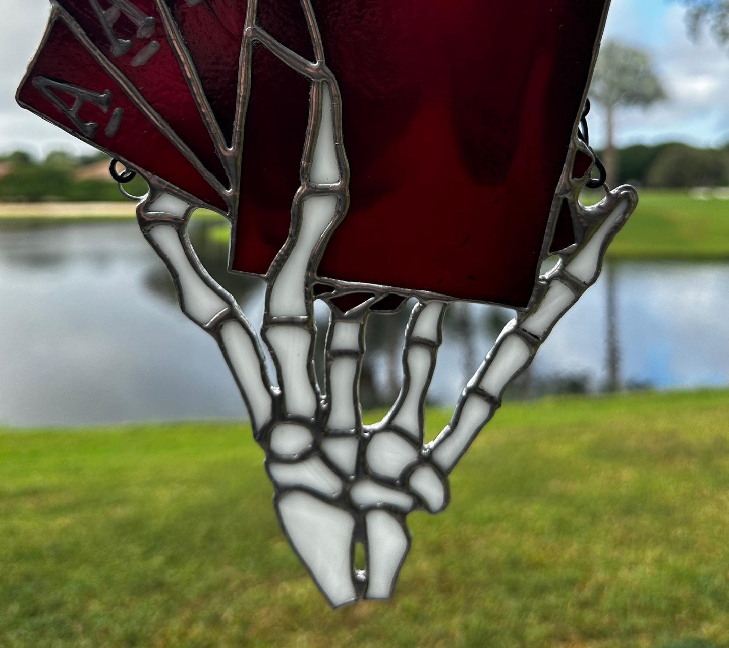 4 of a Kind Death Aces Stained Glass– Gothic Wall Hanging Statement Piece or Captivating One-of-a-Kind Window Sun Catcher
