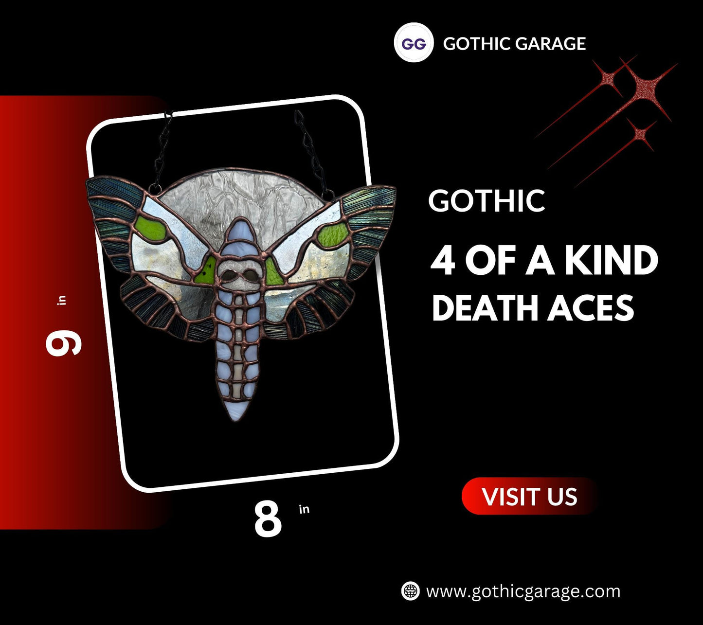 Death Head Death Moth Stained Glass– Gothic Wall Hanging Statement Piece or Captivating One-of-a-Kind Window Sun Catcher