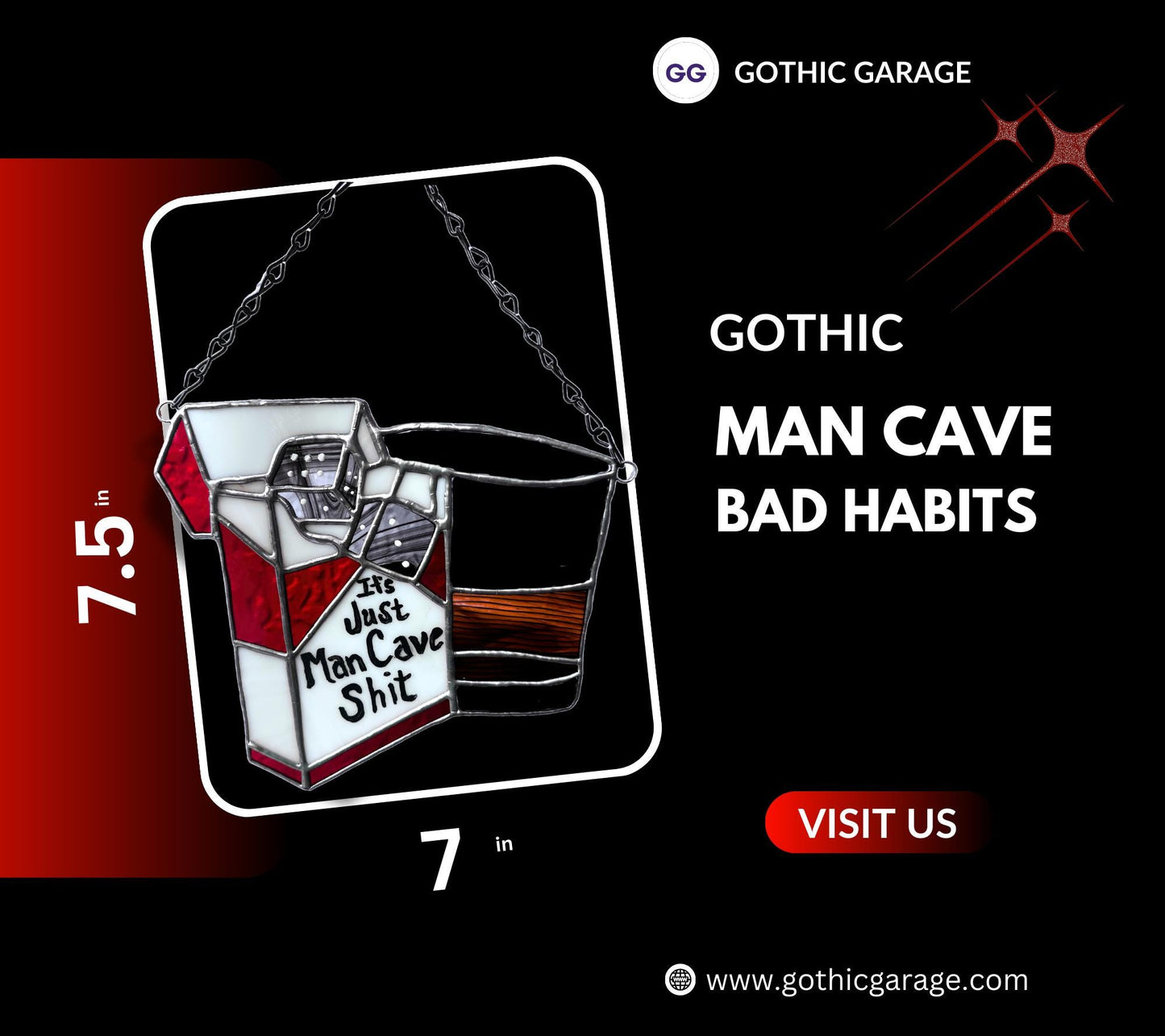 Man Cave Bad Habits Stained Glass– Gothic Wall Hanging Statement Piece or Captivating One-of-a-Kind Window Sun Catcher