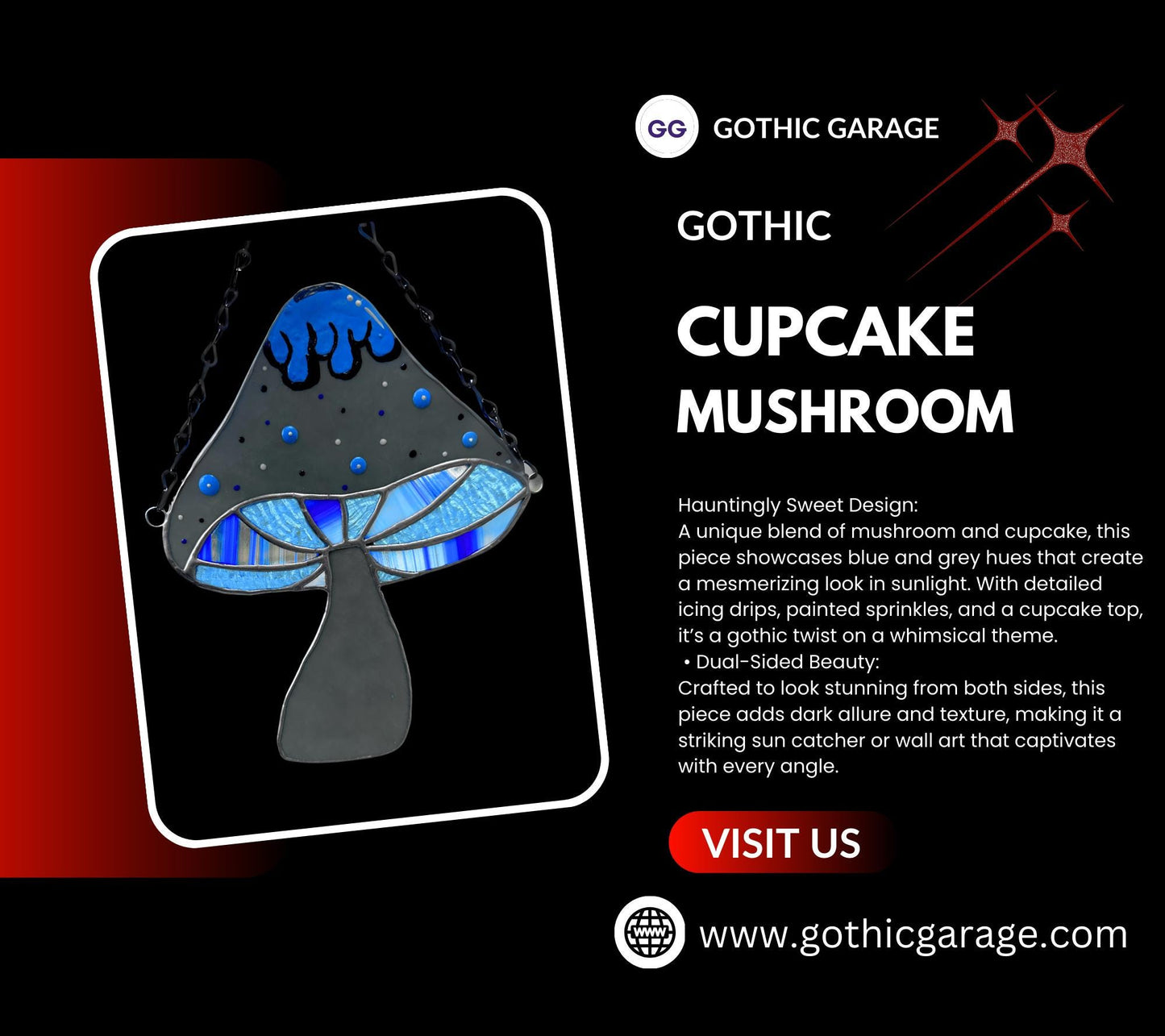 Cupcake Mushroom Stained Glassโ Gothic Wall Hanging Statement Piece or Captivating One-of-a-Kind Window Sun Catcher