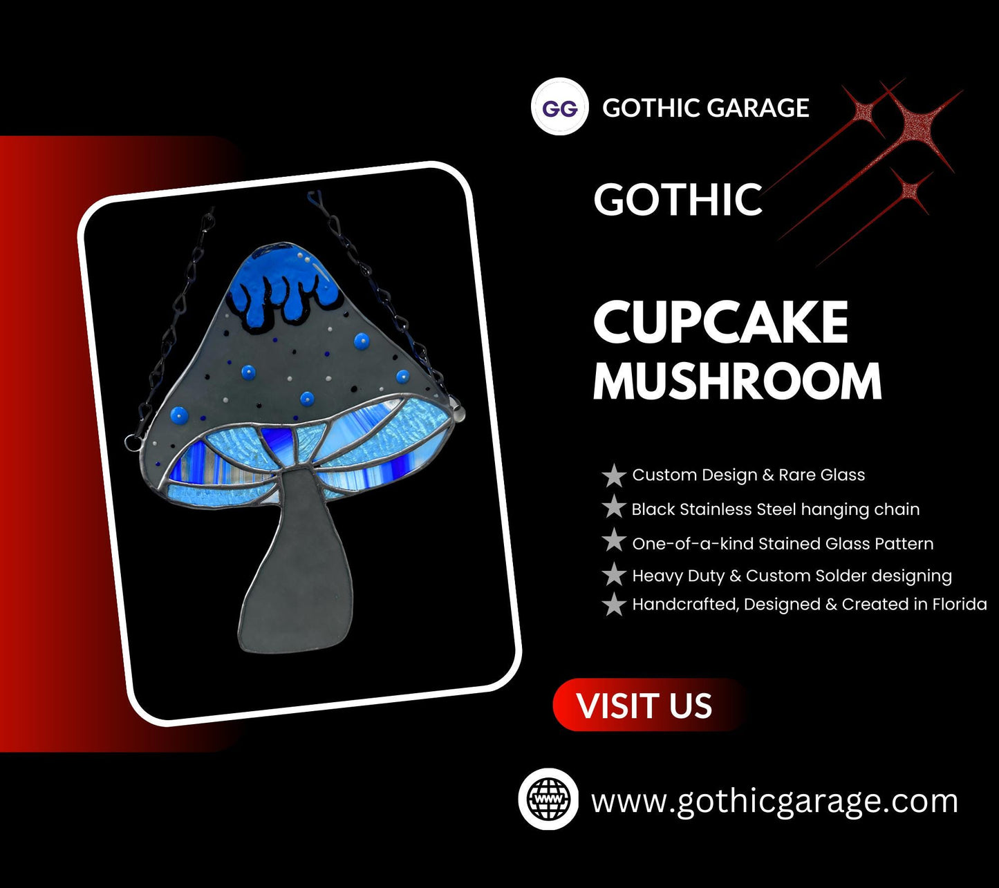 Cupcake Mushroom Stained Glassโ Gothic Wall Hanging Statement Piece or Captivating One-of-a-Kind Window Sun Catcher