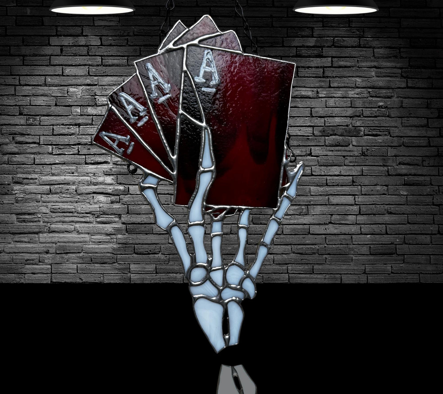 4 of a Kind Death Aces Stained Glass– Gothic Wall Hanging Statement Piece or Captivating One-of-a-Kind Window Sun Catcher