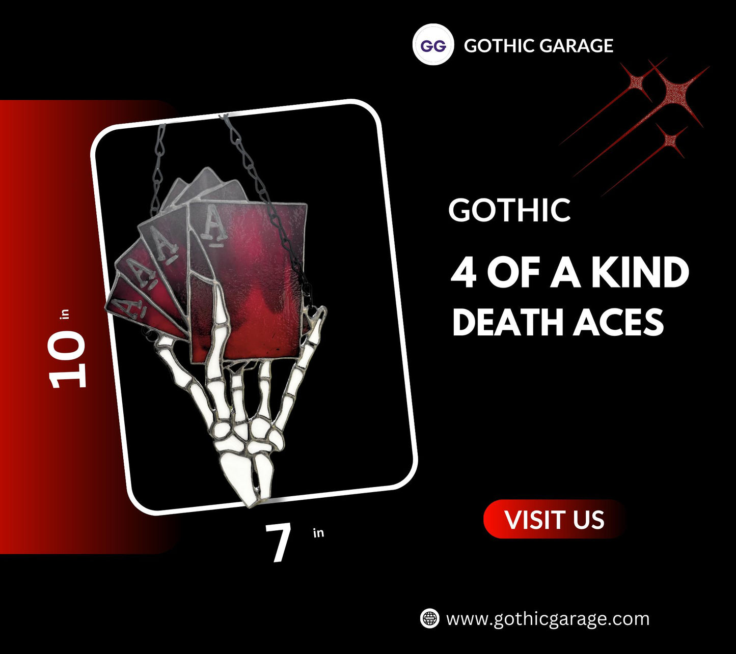 4 of a Kind Death Aces Stained Glass– Gothic Wall Hanging Statement Piece or Captivating One-of-a-Kind Window Sun Catcher