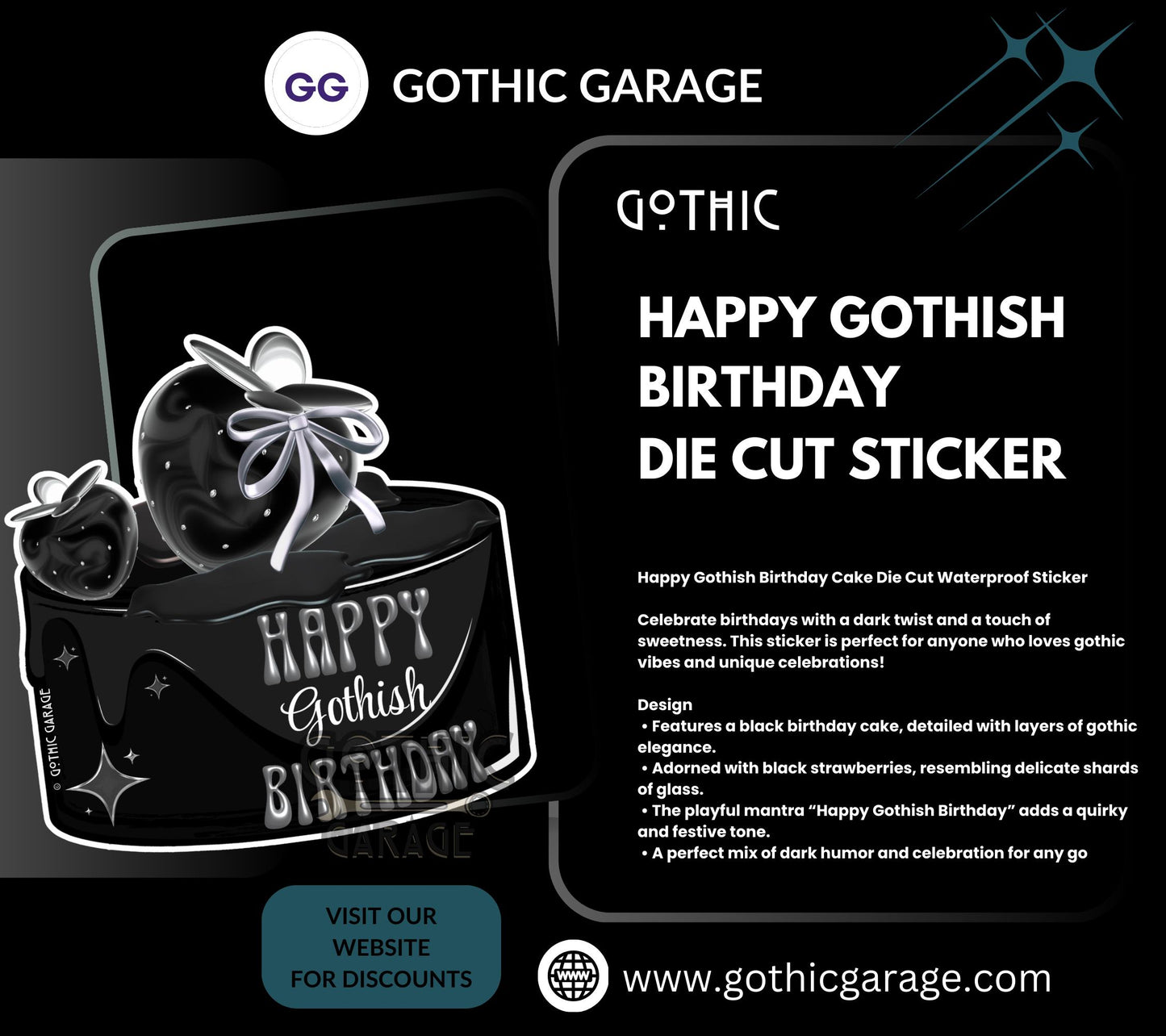Happy Gothish Birthday, Waterproof Die Cut Sticker, Choose Between Glossy or Holographic, Perfect to Add Fun to any Surface
