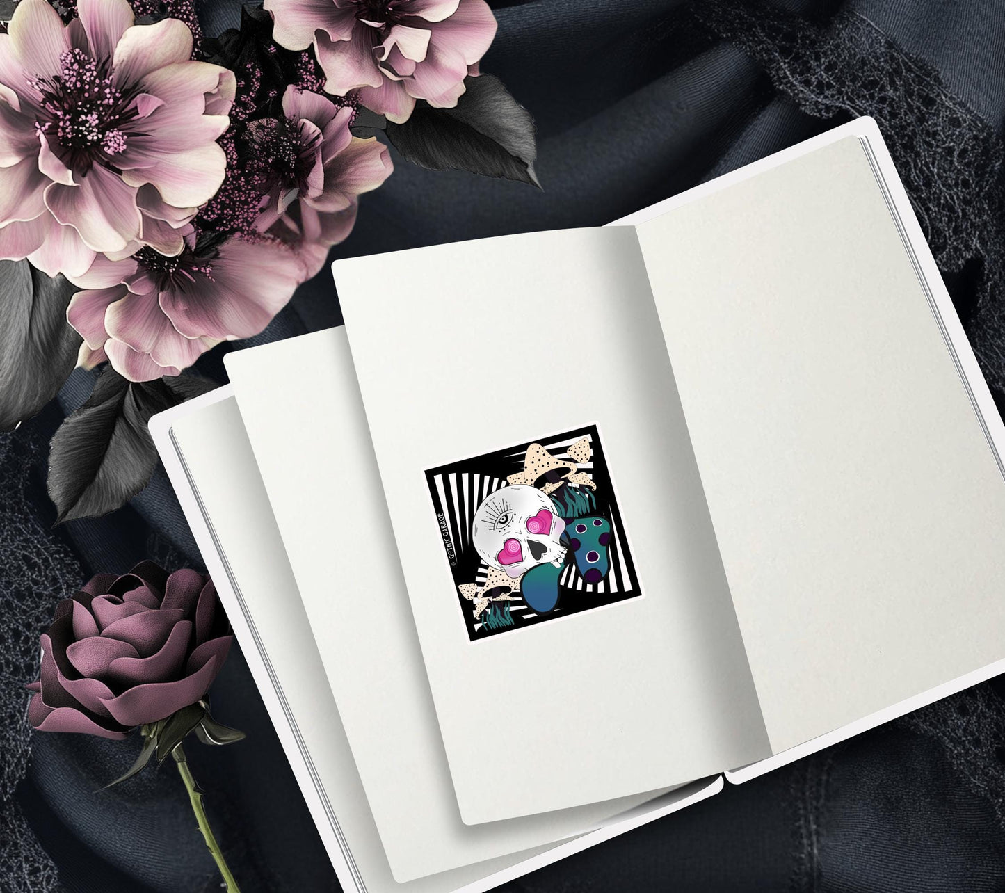 Magic Mushroom Skull, Waterproof Die Cut Sticker, Choose Between Glossy or Holographic, Perfect to Add Fun to any Surface