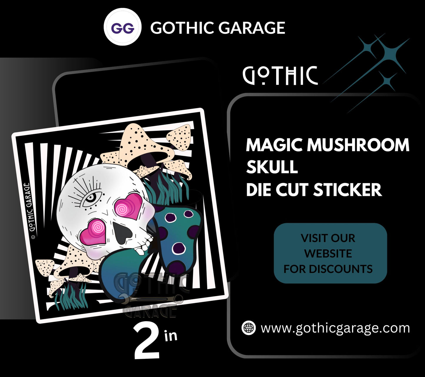 Magic Mushroom Skull, Waterproof Die Cut Sticker, Choose Between Glossy or Holographic, Perfect to Add Fun to any Surface