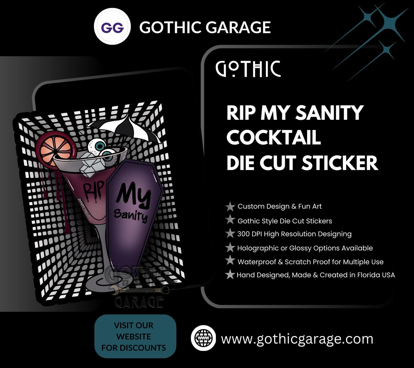 RIP My Sanity Cocktail, Waterproof Die Cut Sticker, Choose Between Glossy or Holographic, Perfect to Add Fun to any Surface