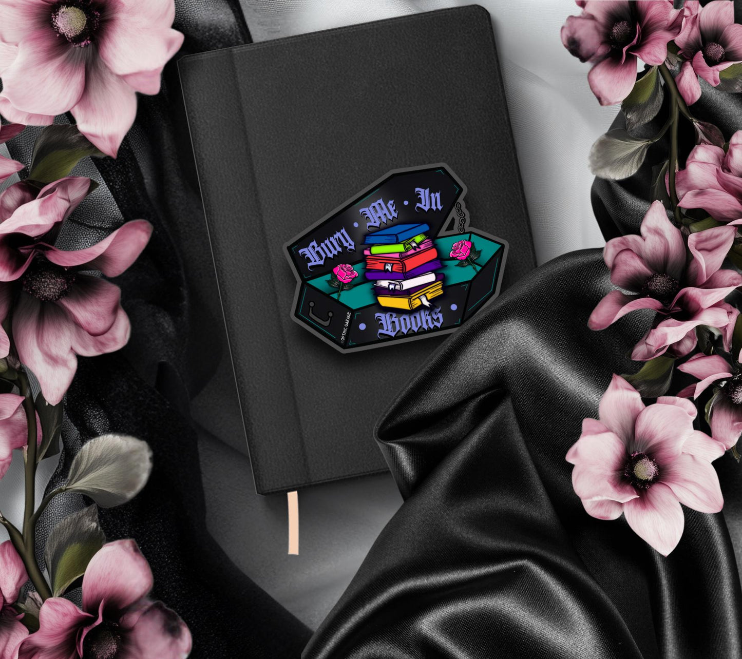 Gothic Book Nerd Coffin, Waterproof Die Cut Sticker, Choose Between Glossy or Holographic, Perfect to Add Fun to any Surface