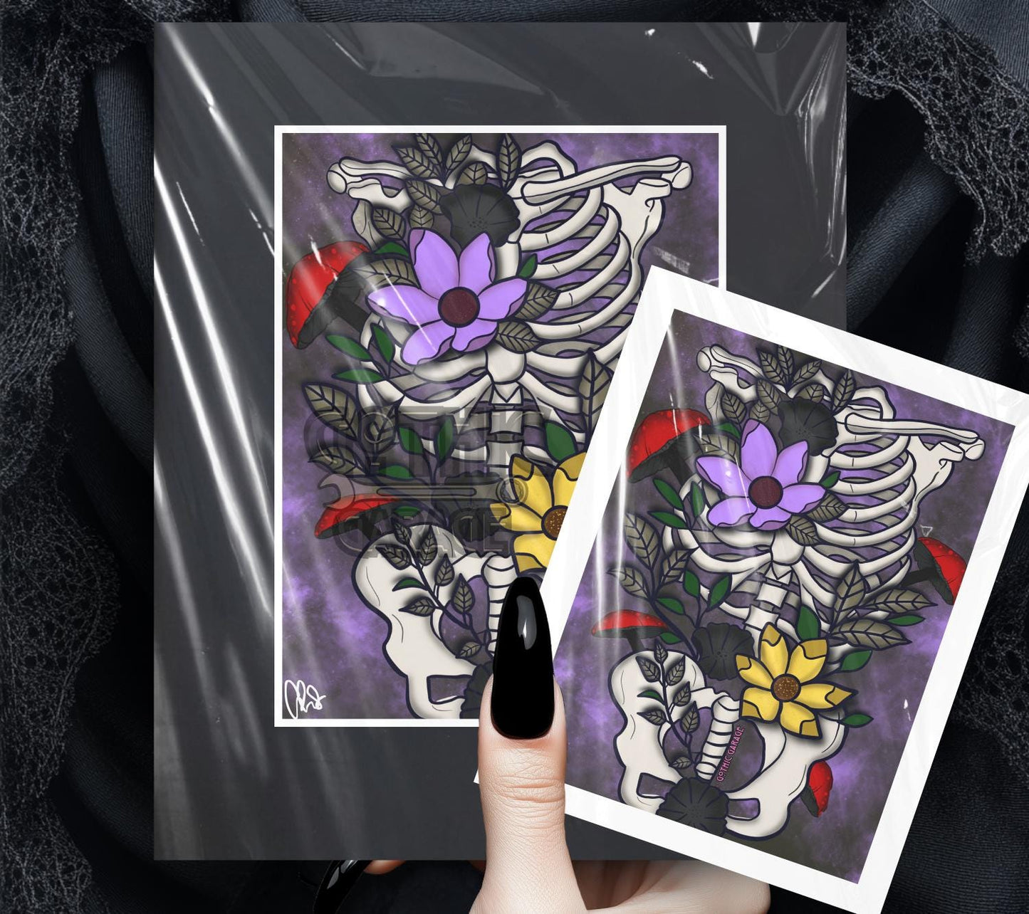Skeleton Floral Dark Art Print – Gothic Oddities & Curiosity Vibes, Perfect Art For Dead Collectors, 11x14 Matted or Frameable 8x10 Design