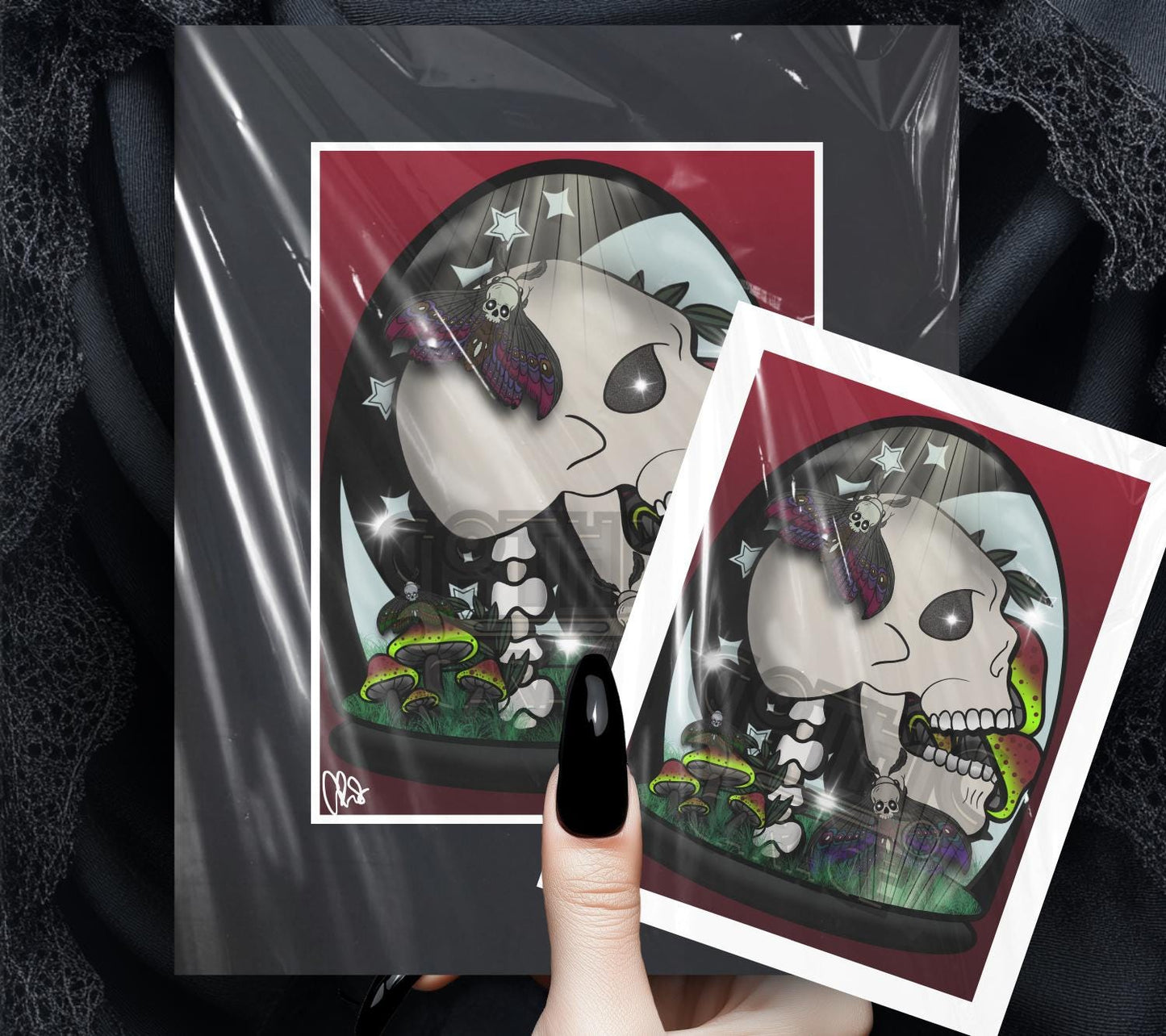 Gothic Skull Terrarium Art Print – Oddities & CuriosityVibes, Perfect Art For Dead Collectors, 11x14 Matted or Frameable 8x10 Design