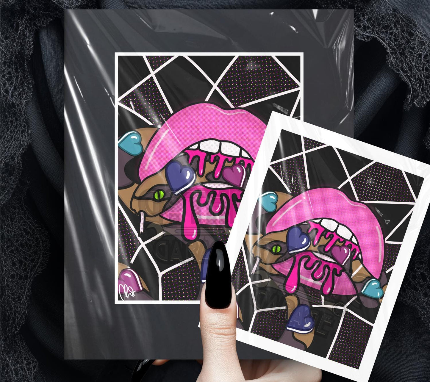 Gothic Valentine’s Day Art Print – Skulls, Conversation Hearts & Roses, 11x14 Matted, Romantic Dark Aesthetic Home Decor