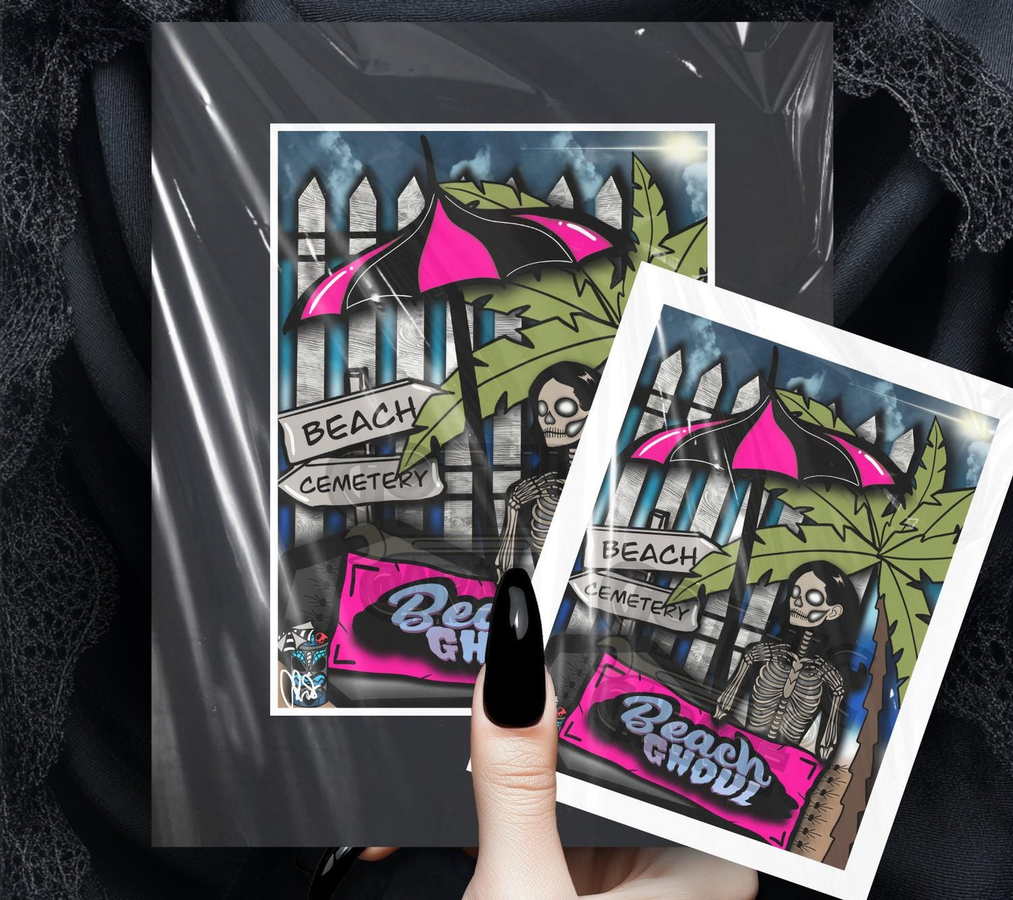 Skeleton Beach Ghoul - Matted Gothic Art Print, Dark Fantasy Wall Art 11x14 Handcrafted in Florida