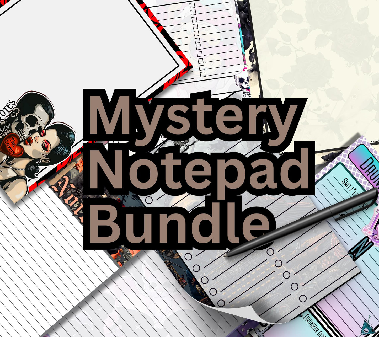 Mystery Notepad Bundle – 2 Gothic Tear-Off Notepads for the Price of 1 | Surprise Stationery Set for Alt, Spooky & Fun Vibes