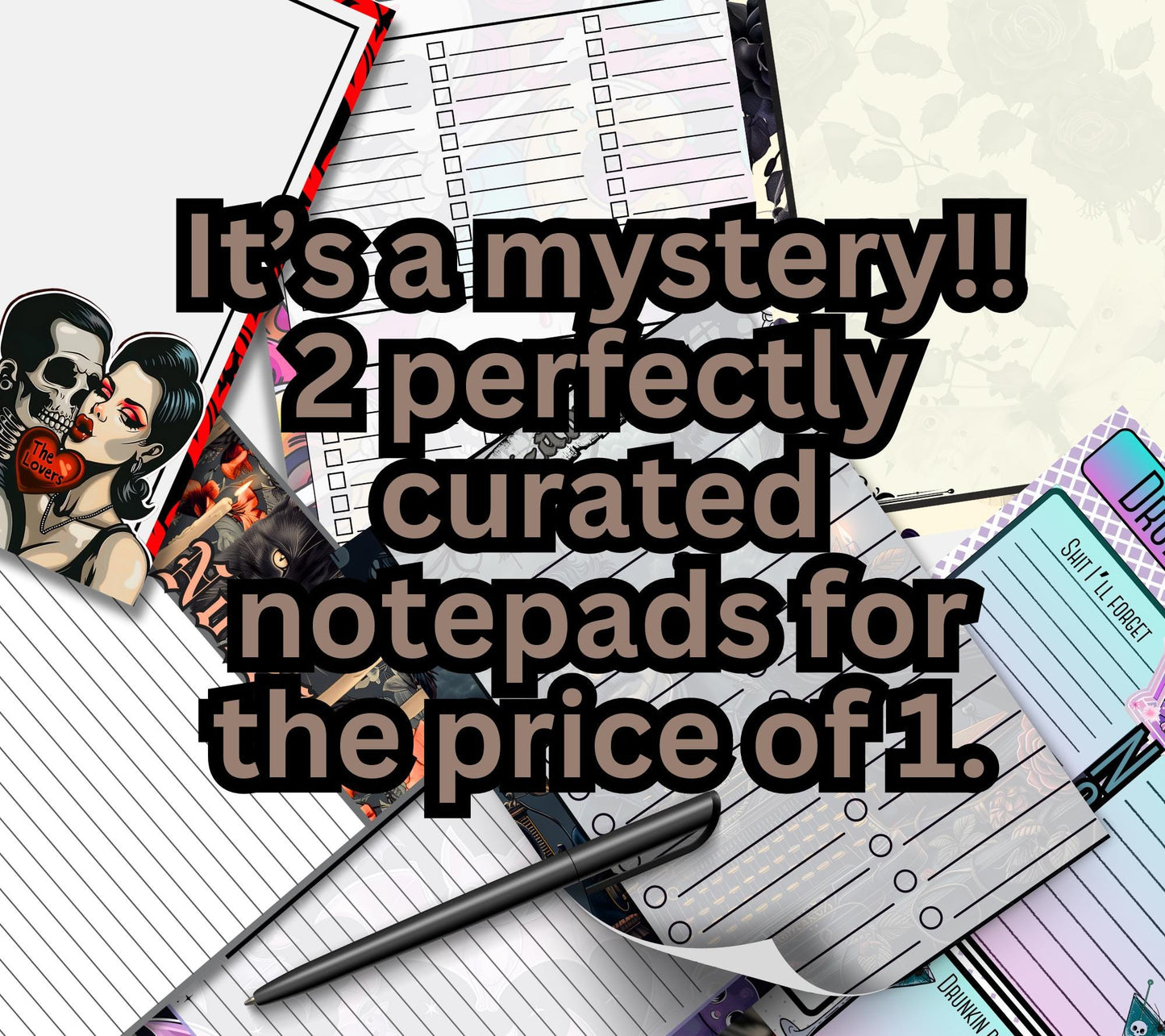 Mystery Notepad Bundle – 2 Gothic Tear-Off Notepads for the Price of 1 | Surprise Stationery Set for Alt, Spooky & Fun Vibes