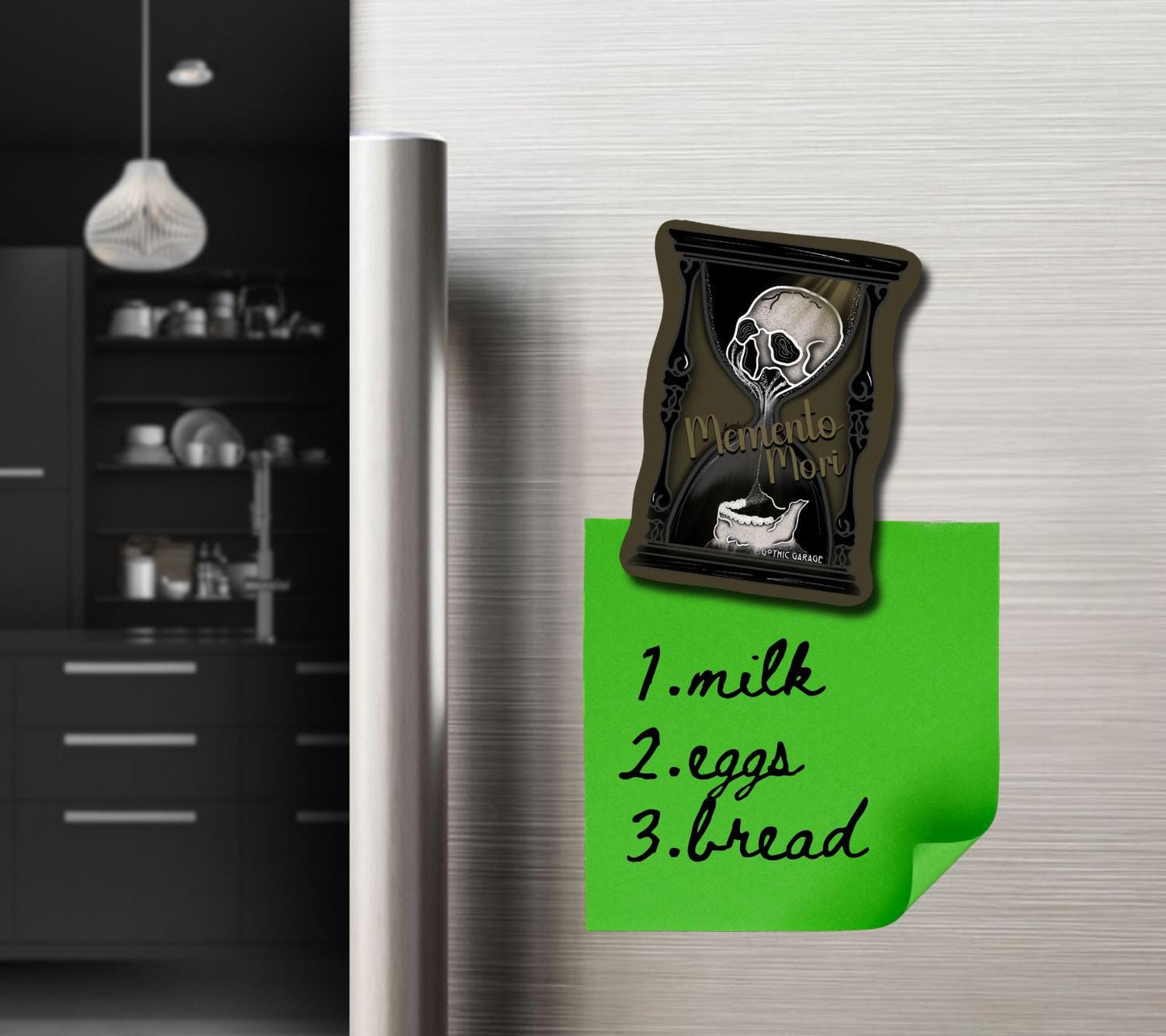 Memento Mori - Fridge Magnet—Gothic Skull Hourglass for the Perfect Manta Addition of “Life is Short, so Decorate Dangerously”