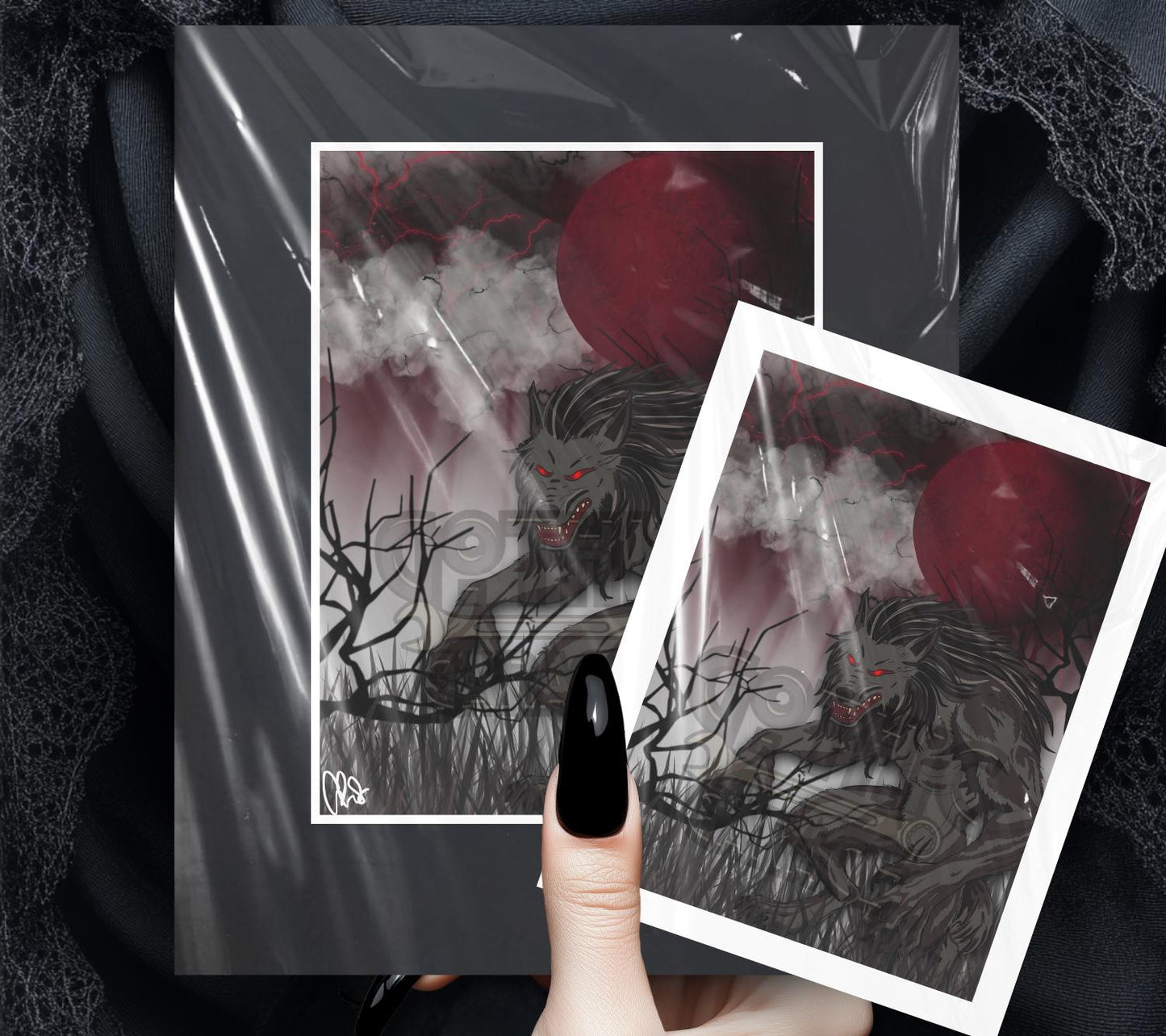 Blood Moon Werewolf Art Print – Gothic Fantasy Horror Wall Decor, 11x14 Matted or 8x10 Frameable Design