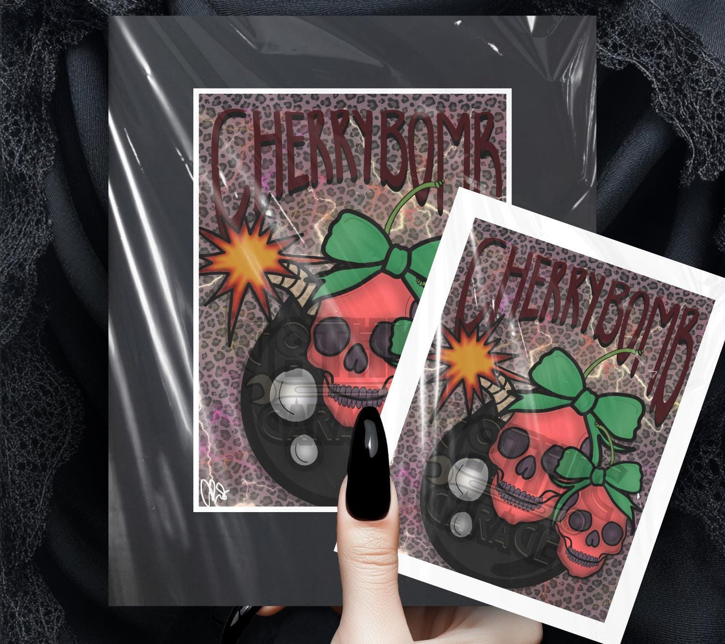 Gothic Skull Cherry Bomb Art Print – 11x14 Matted, Leopard Print & ‘Cherrybomb’ Mantra, Hand-Drawn, Signed Artwork