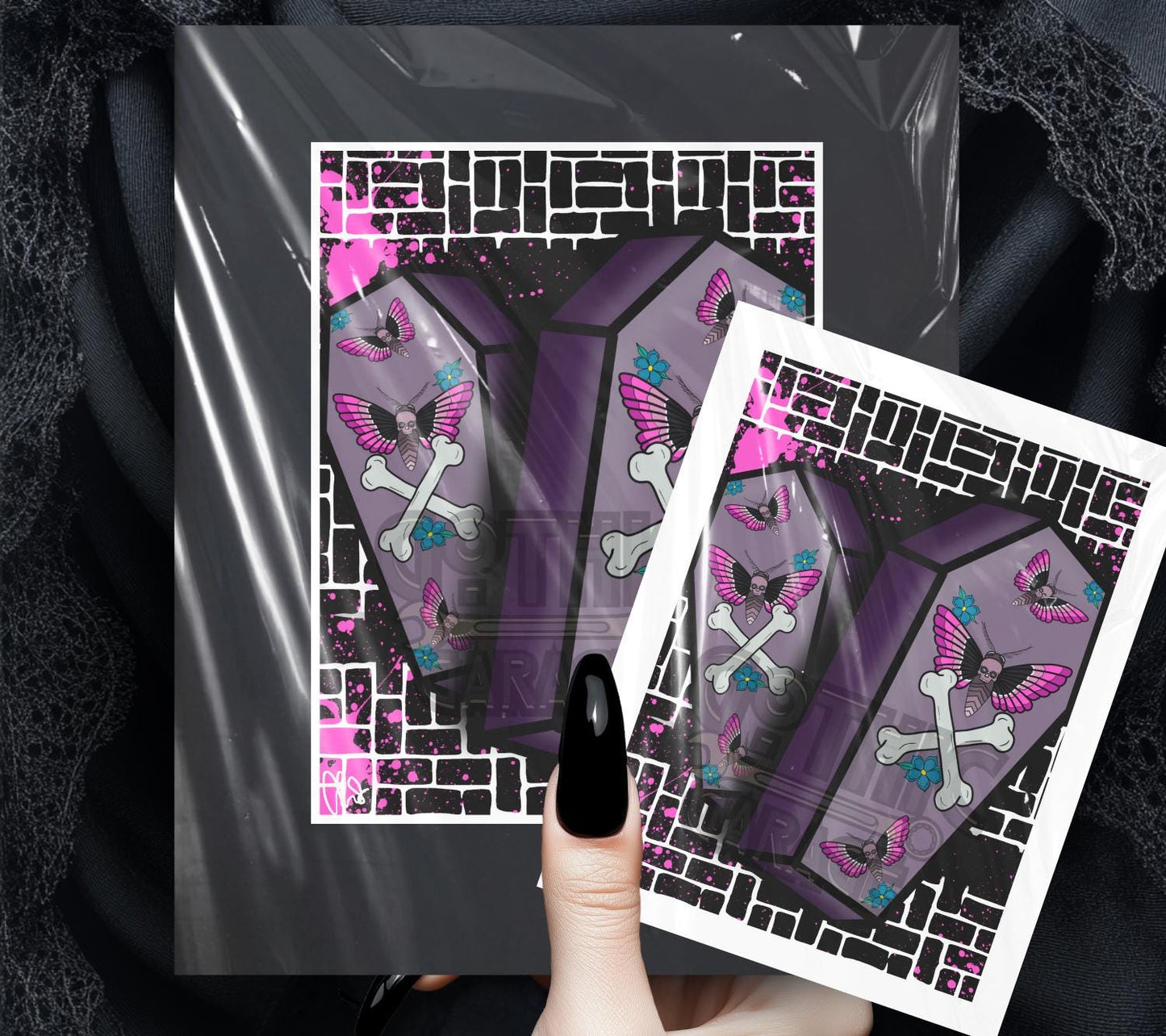 Gothic Deathhead Skull Moth Coffin Art Print – 11x14 Matted, Graffiti Brick Wall Design, Hand-Drawn & Signed Artwork