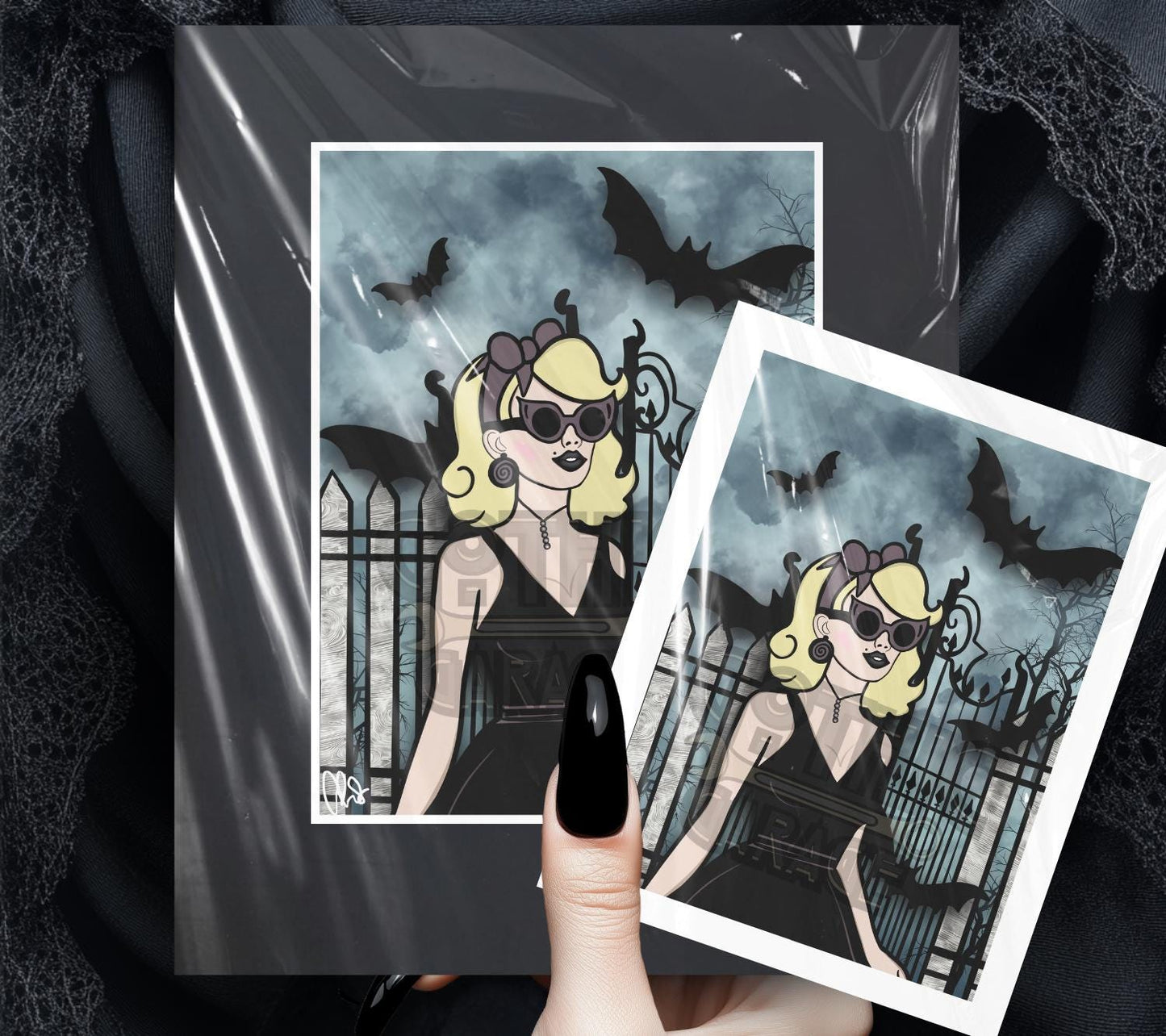 Gothic Rockabilly Female Art Print – Vintage Pin-up Vibes, Perfect Art For Horror Fans, 11x14 Matted or Frameable 8x10 Design