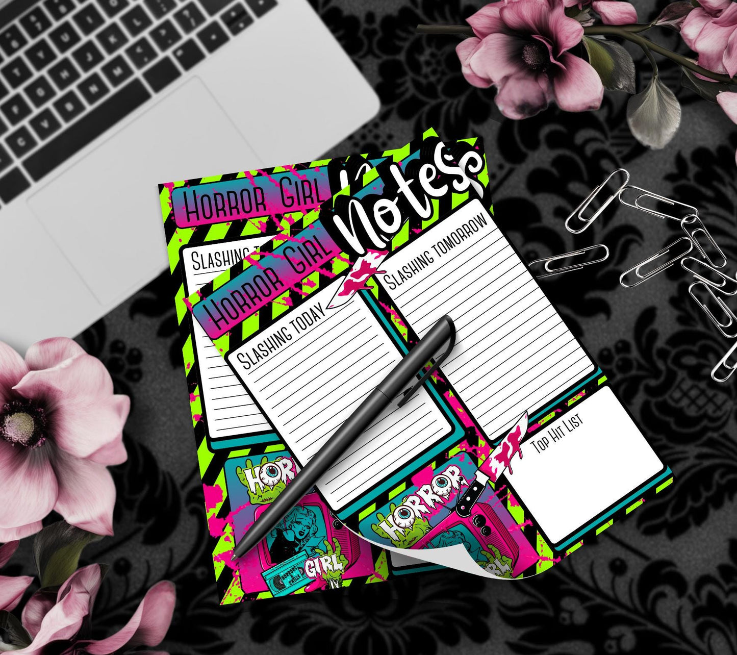 Horror Girl Slasher Tear-Off Notepad – 50 Sheets, Retro Horror Aesthetic, Spooky To-Do List