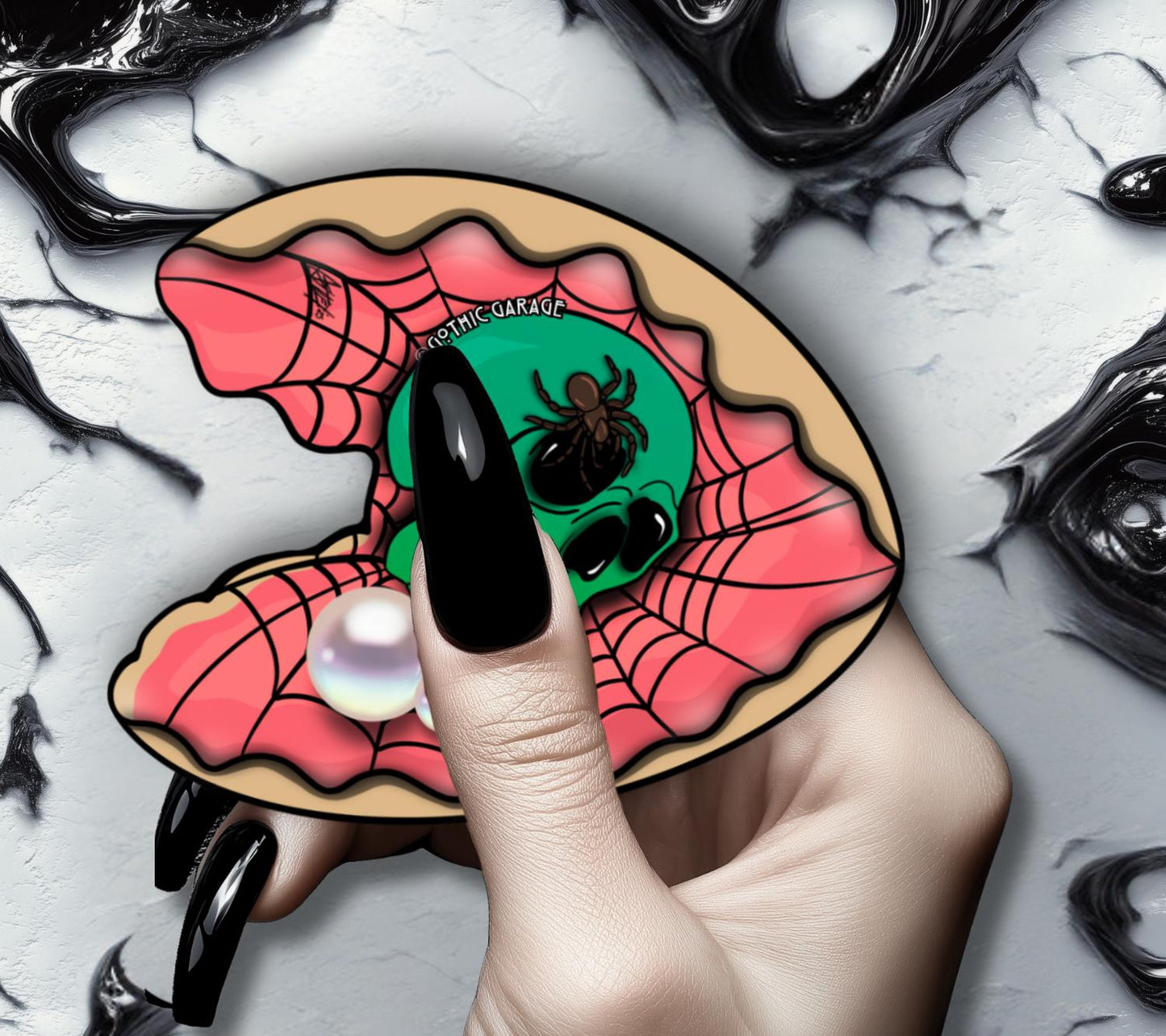 Spider Skull Clamshell Die Cut Waterproof Sticker—A Wicked Twist for Your Ocean Treasure Collections