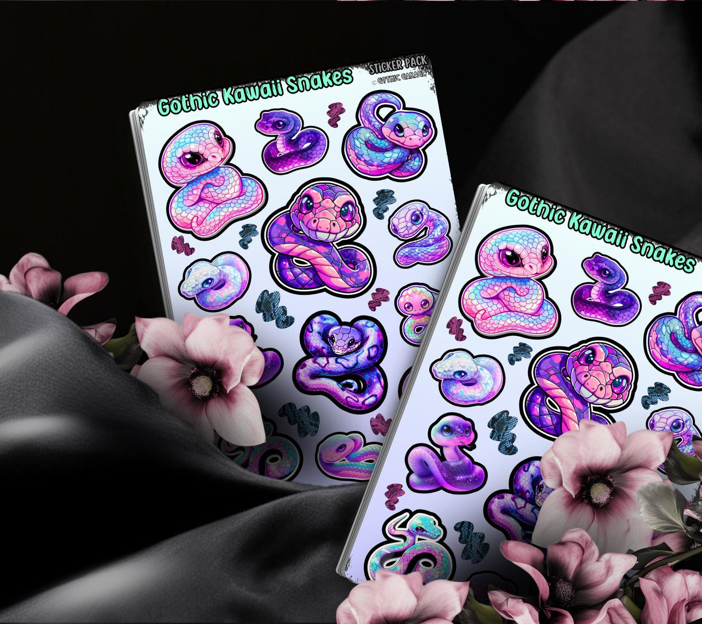 Gothic Kawaii Snakes Sticker Sheets for Collecting and Scrapbooking - High-Quality, Vibrant Designs, Perfect Budget Friendly Gifts