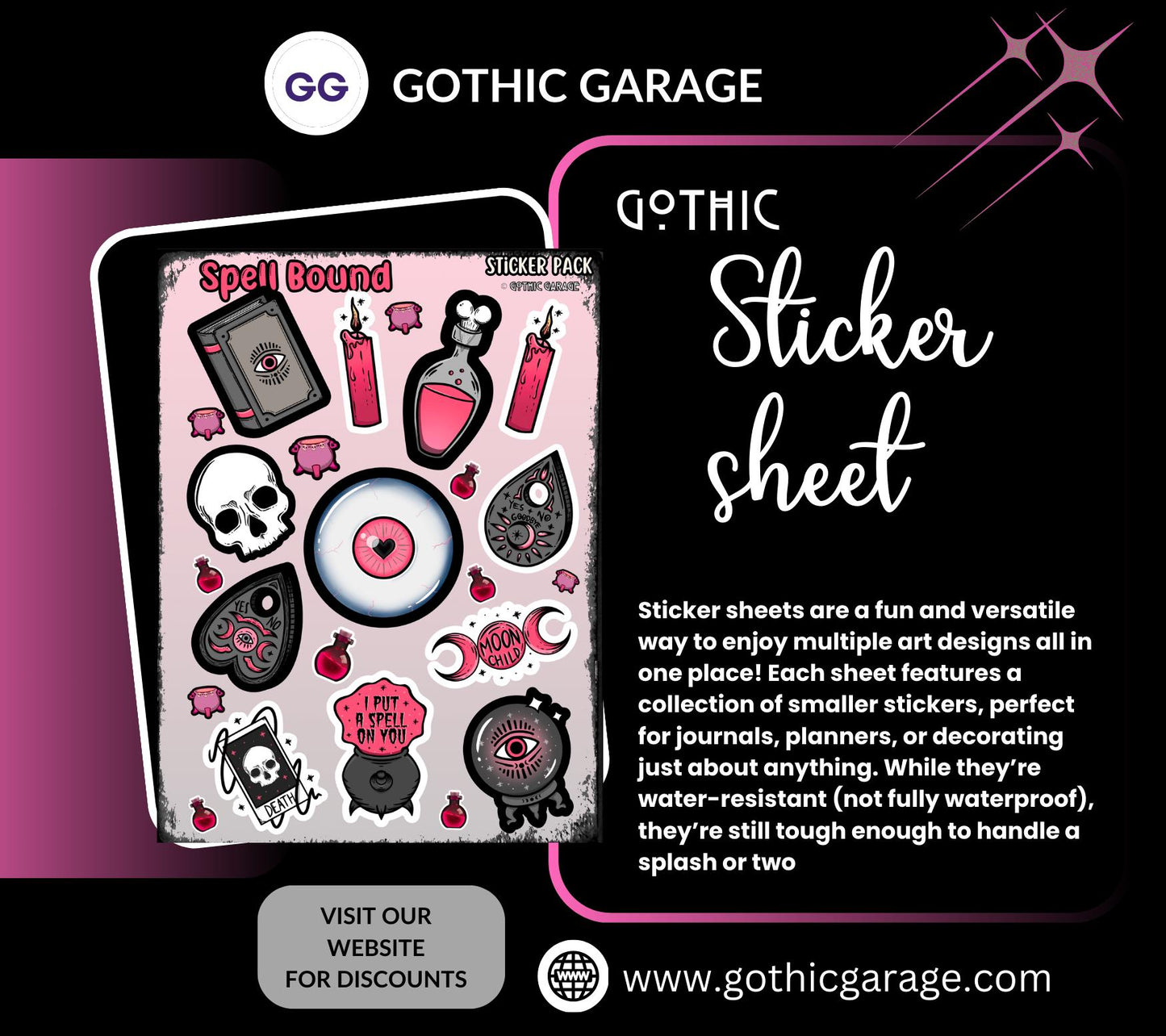 Gothic Spells Sticker Sheet, Perfect Goth & Witch Vibes Stickers, Budget Friendly Gifts for Goth Expression
