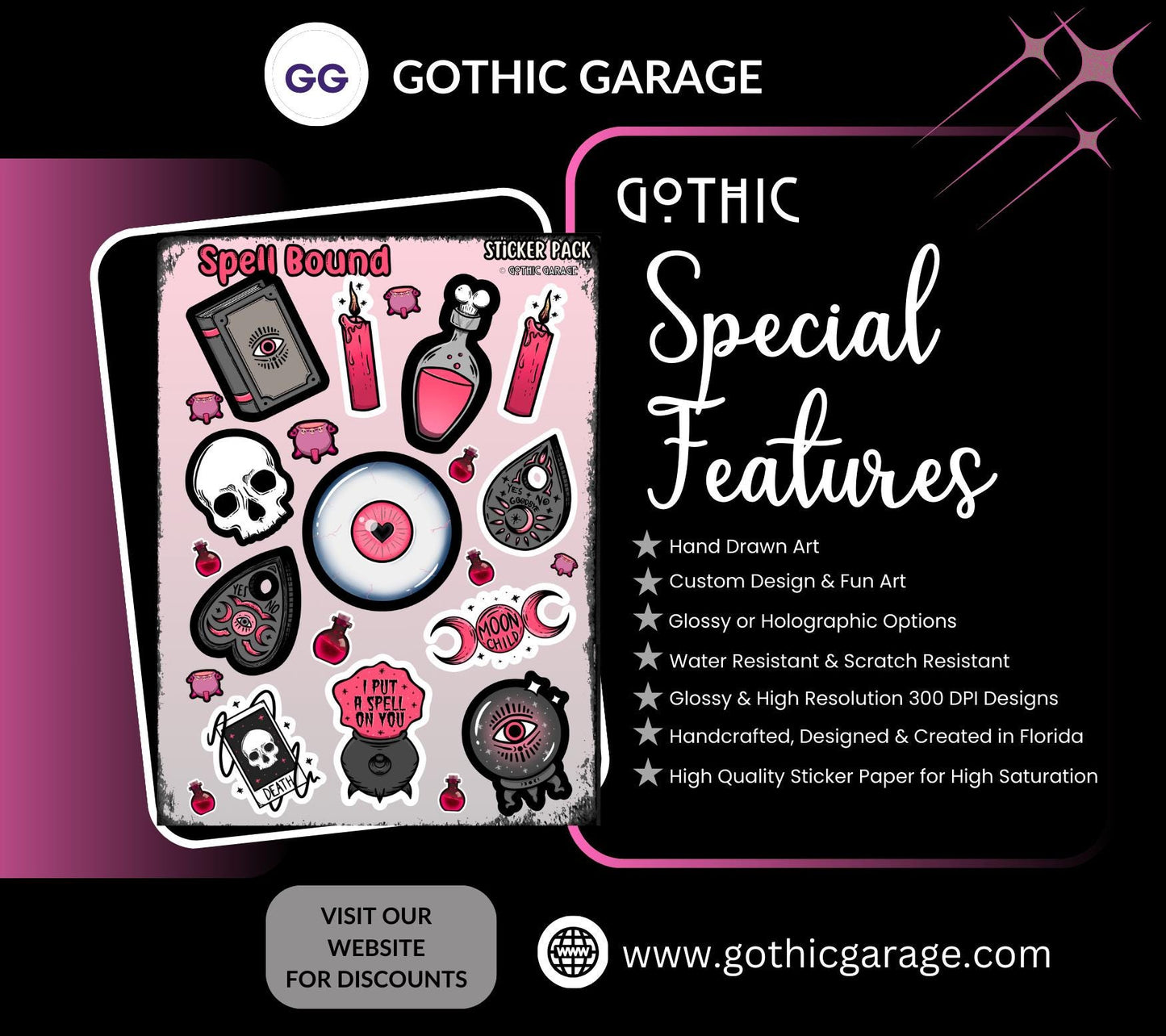 Gothic Spells Sticker Sheet, Perfect Goth & Witch Vibes Stickers, Budget Friendly Gifts for Goth Expression