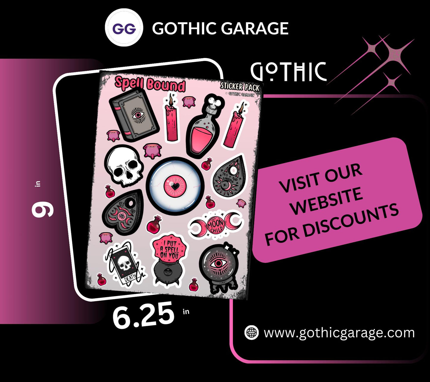 Gothic Spells Sticker Sheet, Perfect Goth & Witch Vibes Stickers, Budget Friendly Gifts for Goth Expression