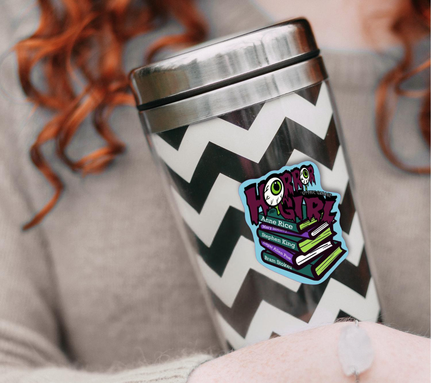 Horror Girl Book Lover Die Cut Waterproof Sticker—Because spooky gals read classics and creep it real!