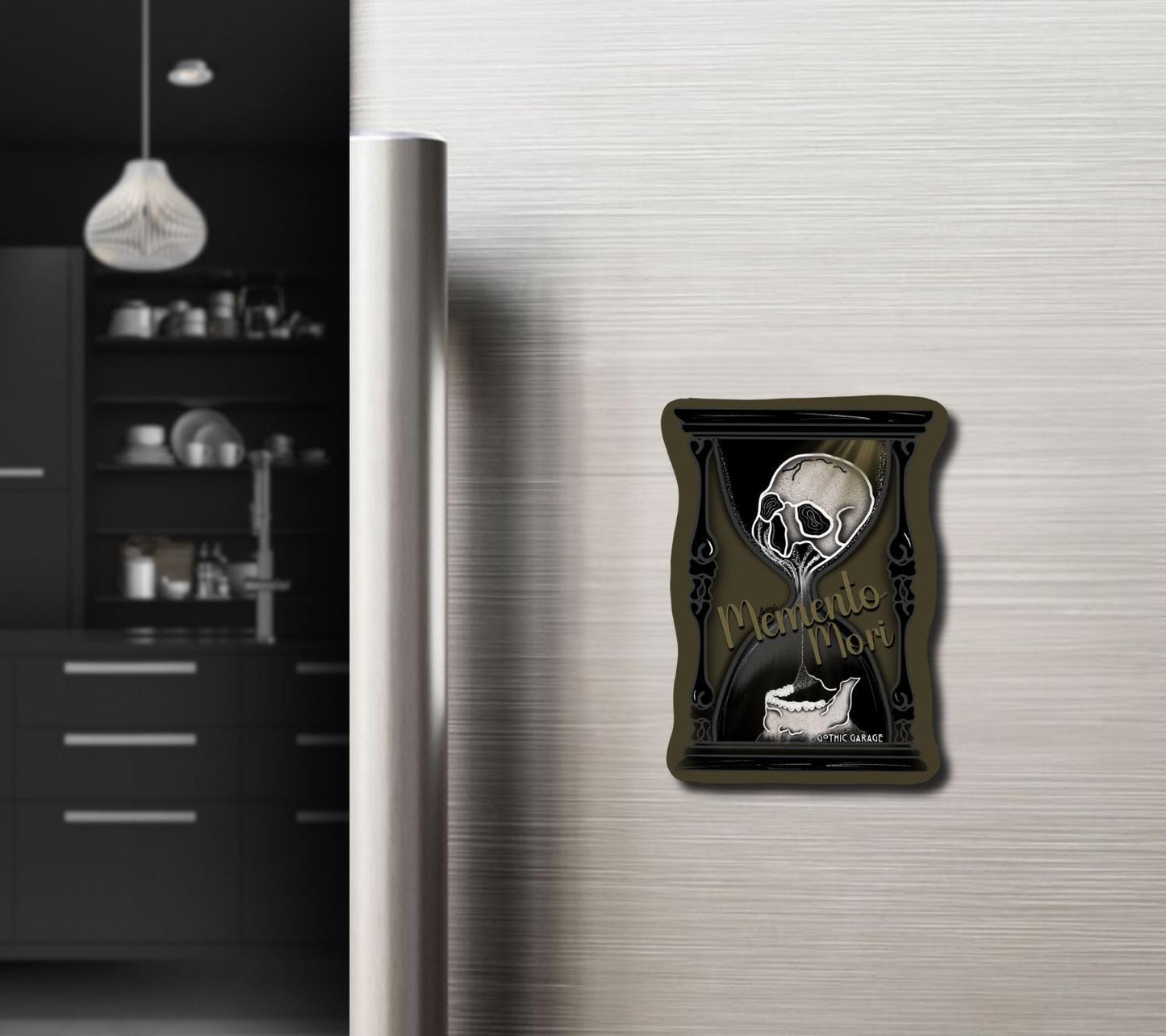 Memento Mori - Fridge Magnet—Gothic Skull Hourglass for the Perfect Manta Addition of “Life is Short, so Decorate Dangerously”
