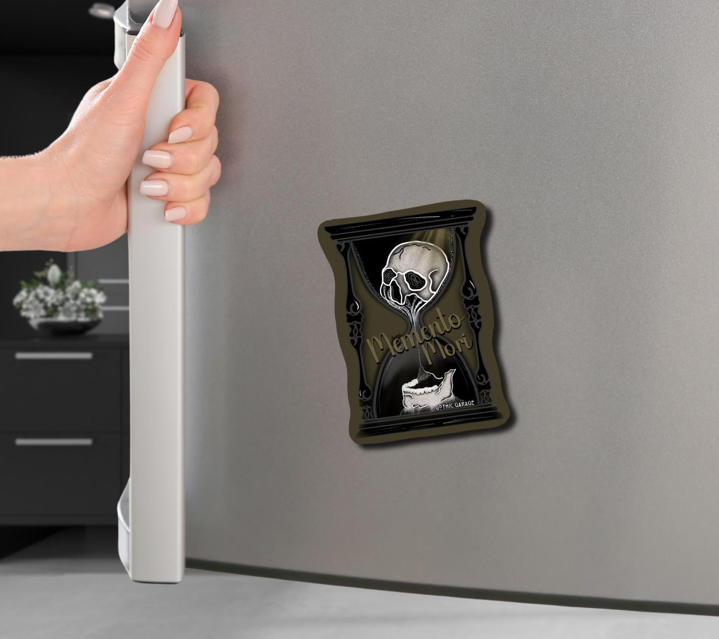 Memento Mori - Fridge Magnet—Gothic Skull Hourglass for the Perfect Manta Addition of “Life is Short, so Decorate Dangerously”