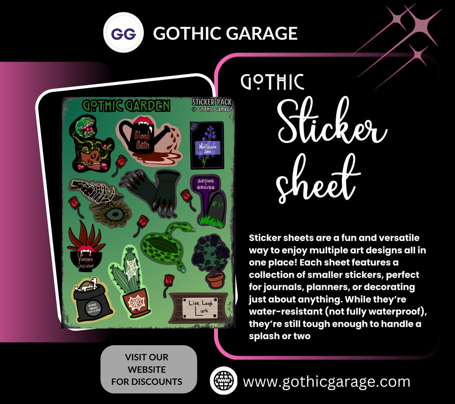 Gothic Garden Sticker Sheet – Where Creepy Blooms and Dead Things Grow