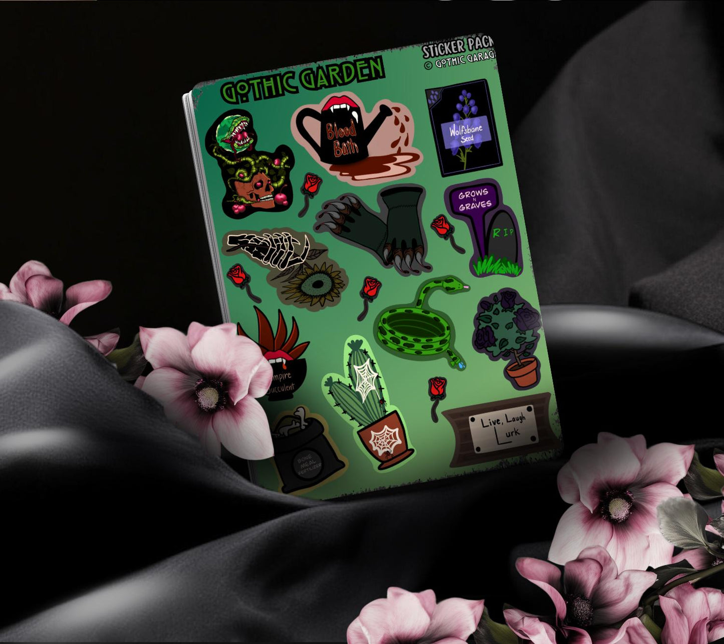Gothic Garden Sticker Sheet – Where Creepy Blooms and Dead Things Grow