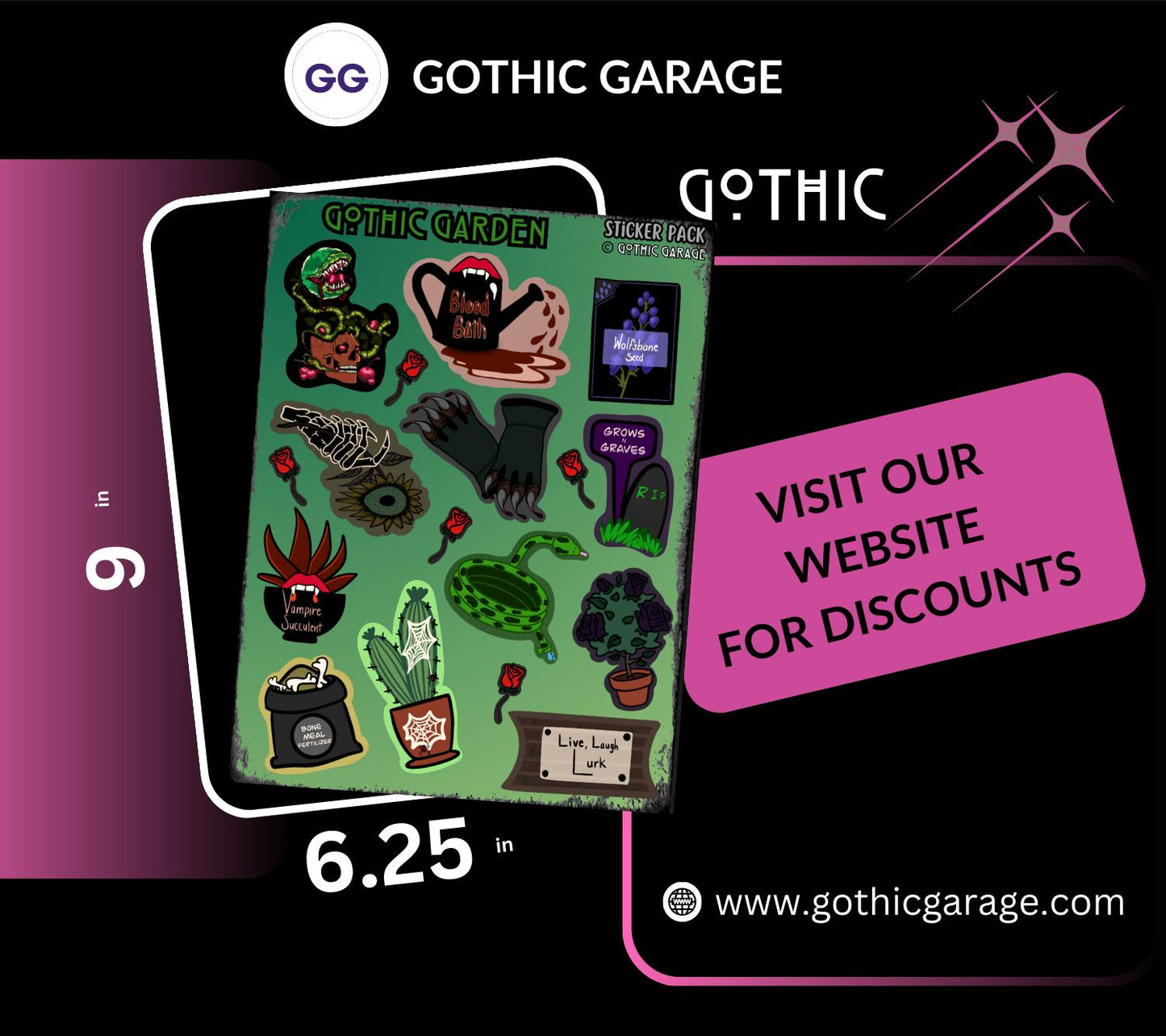 Gothic Garden Sticker Sheet – Where Creepy Blooms and Dead Things Grow
