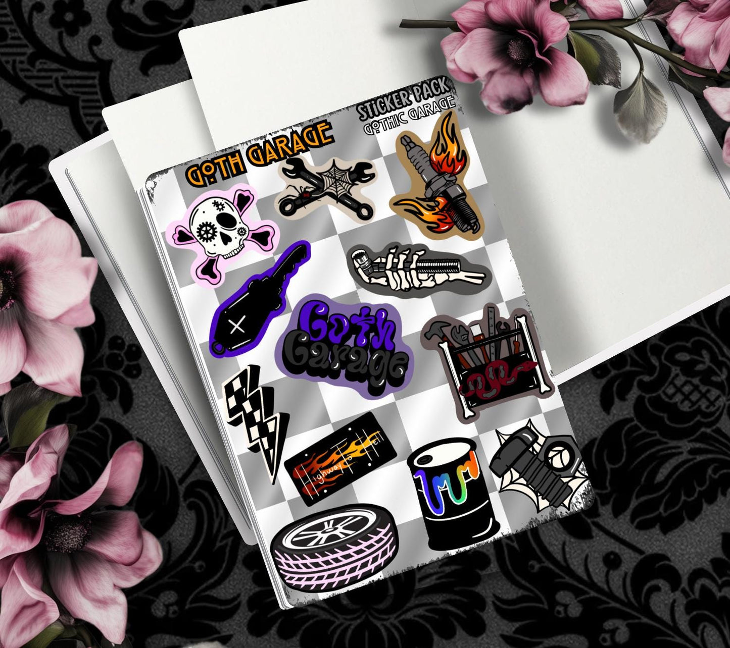 Goth Garage Sticker Sheet – Hot Rods, Hellfire & Hardcore Aesthetic