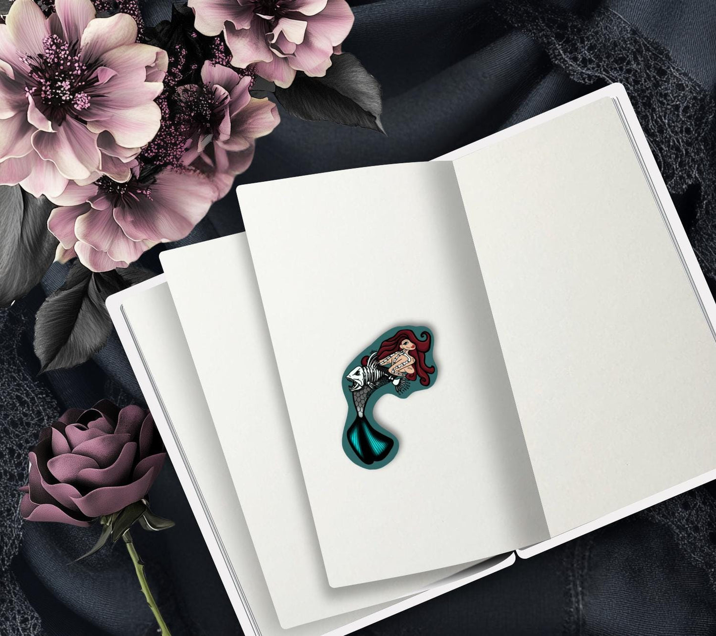 Gothic Nude Mermaid Die Cut Waterproof Sticker—Dive deep into haunting waters with this mesmerizing dark fantasy sticker!