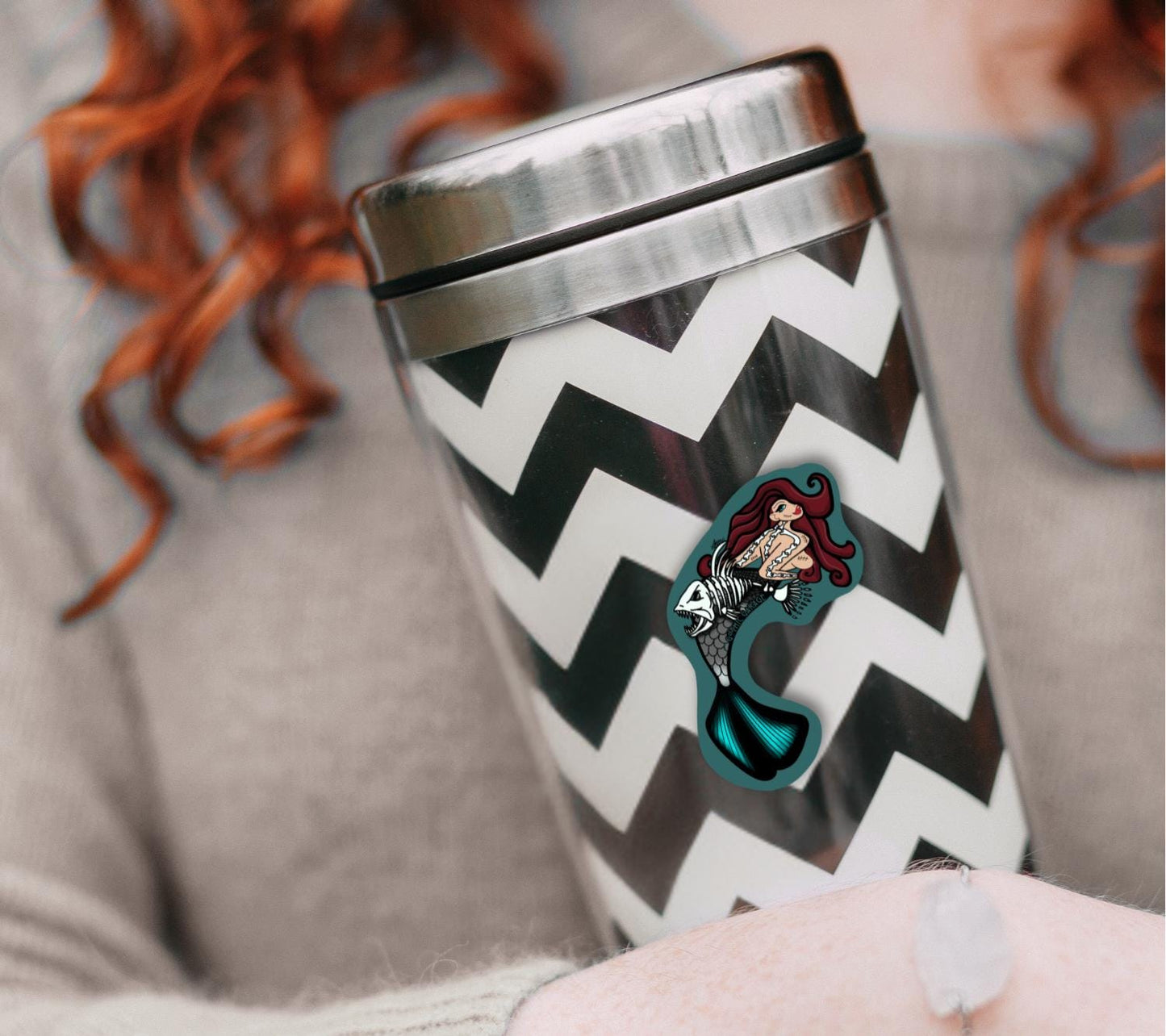 Gothic Nude Mermaid Die Cut Waterproof Sticker—Dive deep into haunting waters with this mesmerizing dark fantasy sticker!