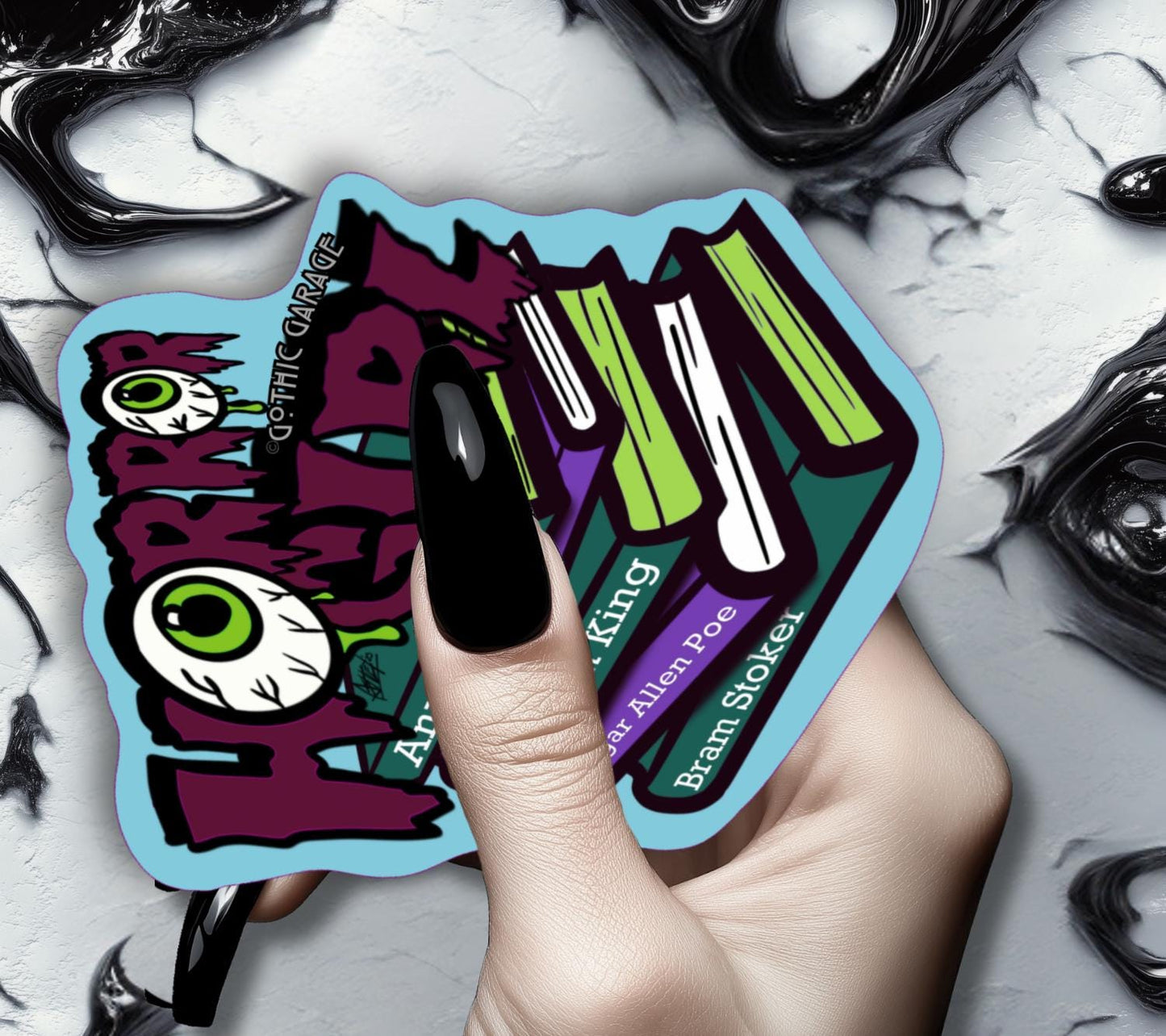 Horror Girl Book Lover Die Cut Waterproof Sticker—Because spooky gals read classics and creep it real!