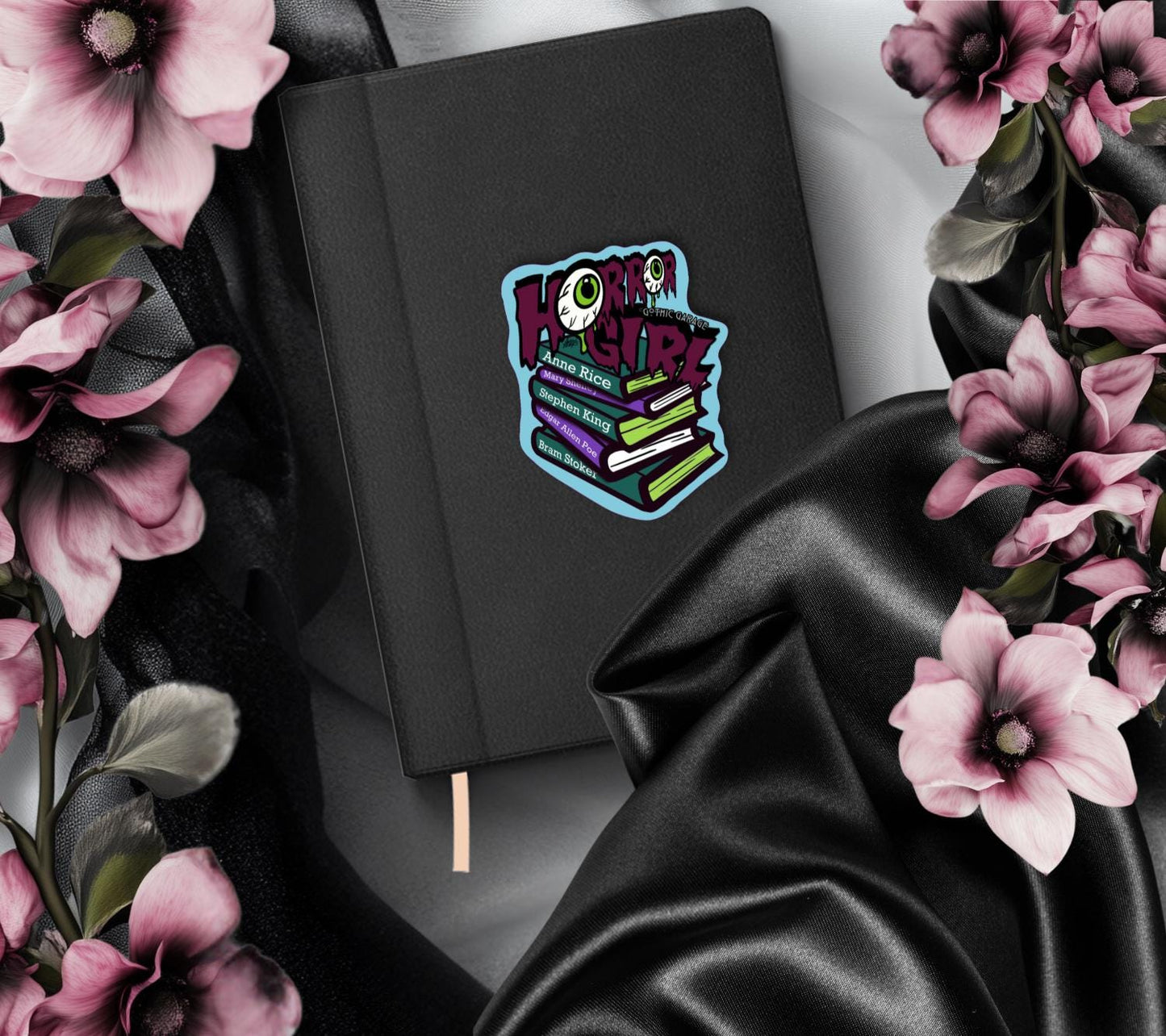 Horror Girl Book Lover Die Cut Waterproof Sticker—Because spooky gals read classics and creep it real!