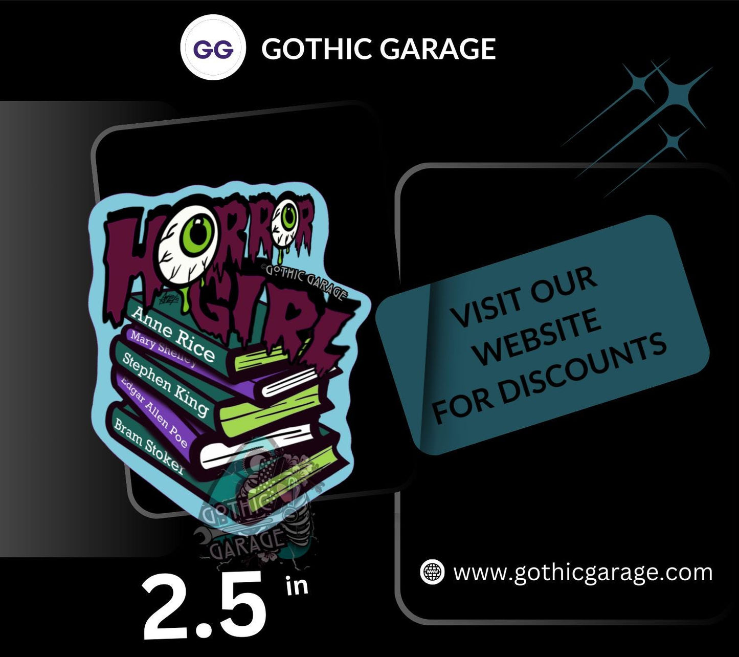 Horror Girl Book Lover Die Cut Waterproof Sticker—Because spooky gals read classics and creep it real!