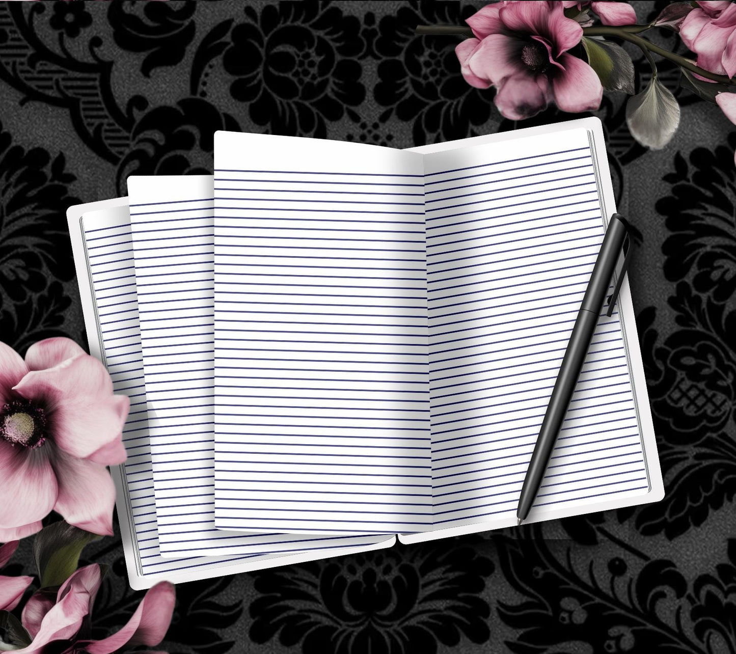 Goth Beach Girl Notebook– Hand Drawn Dark Paradise – 160 Lined Pages for Daily Tasks and Notes