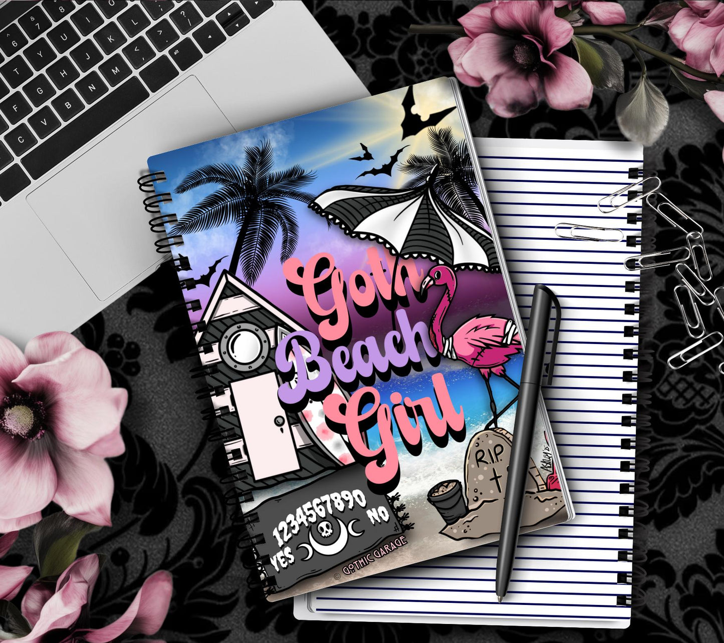 Goth Beach Girl Notebook– Hand Drawn Dark Paradise – 160 Lined Pages for Daily Tasks and Notes