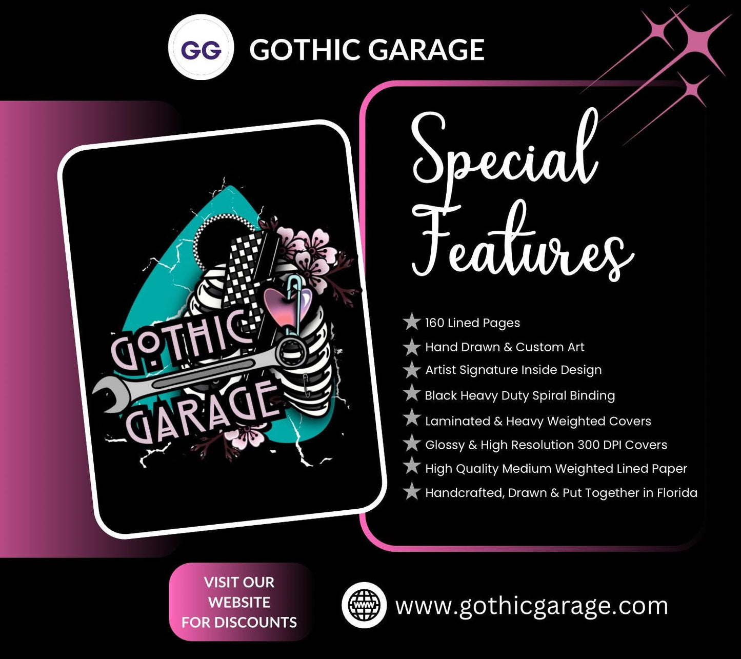 Dark Carnival Gothic Notebook – Creepy Skeleton Carousel Journal for Writing, School & Notes