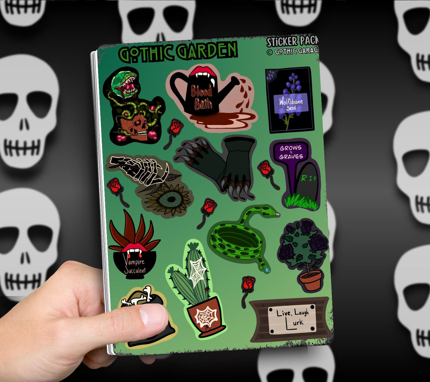 Gothic Garden Sticker Sheet – Where Creepy Blooms and Dead Things Grow