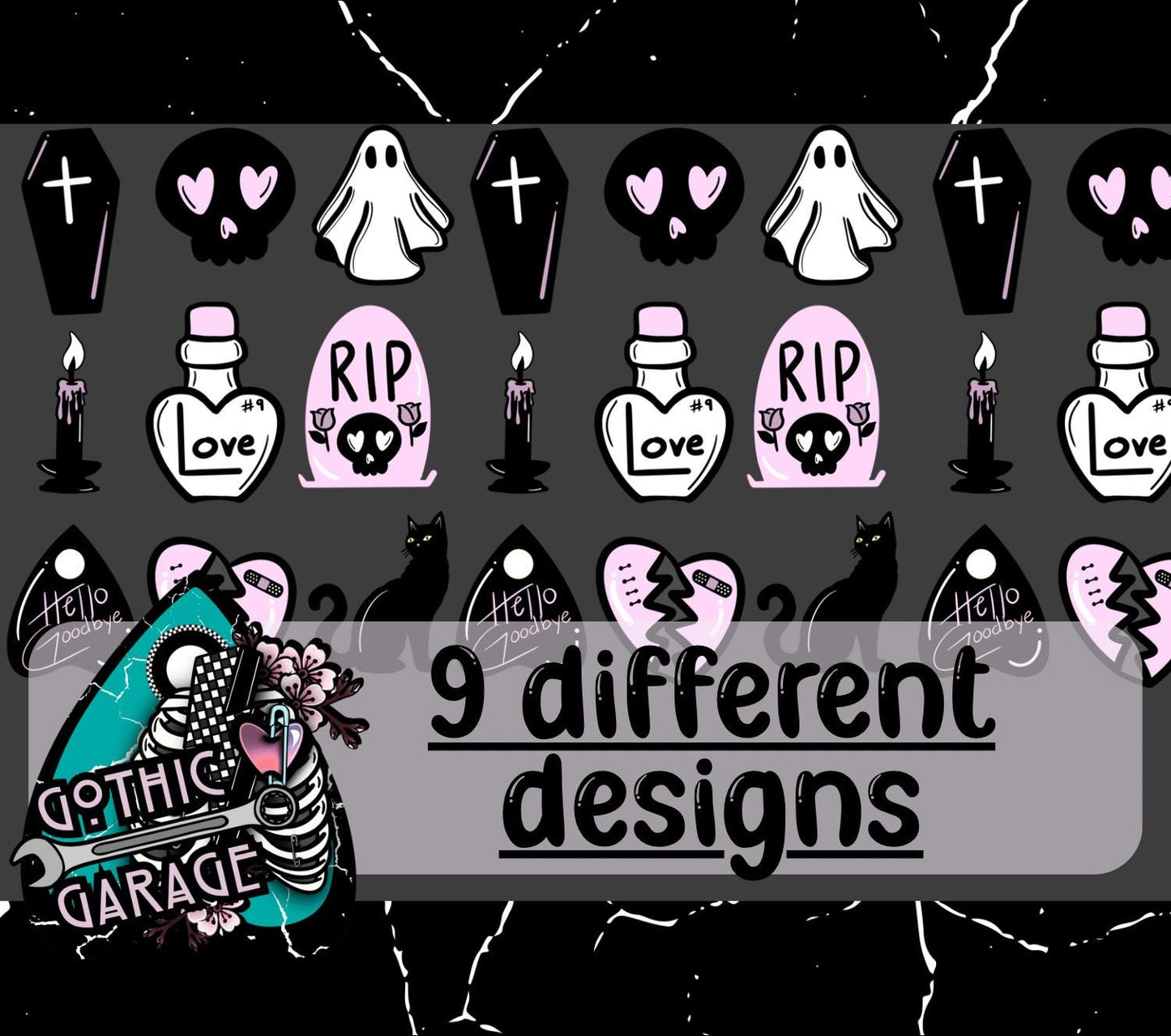 Pastel Goth Clipart Pack – 9 Cute & Creepy Digital Graphics for Crafts, Stickers and Sublimation