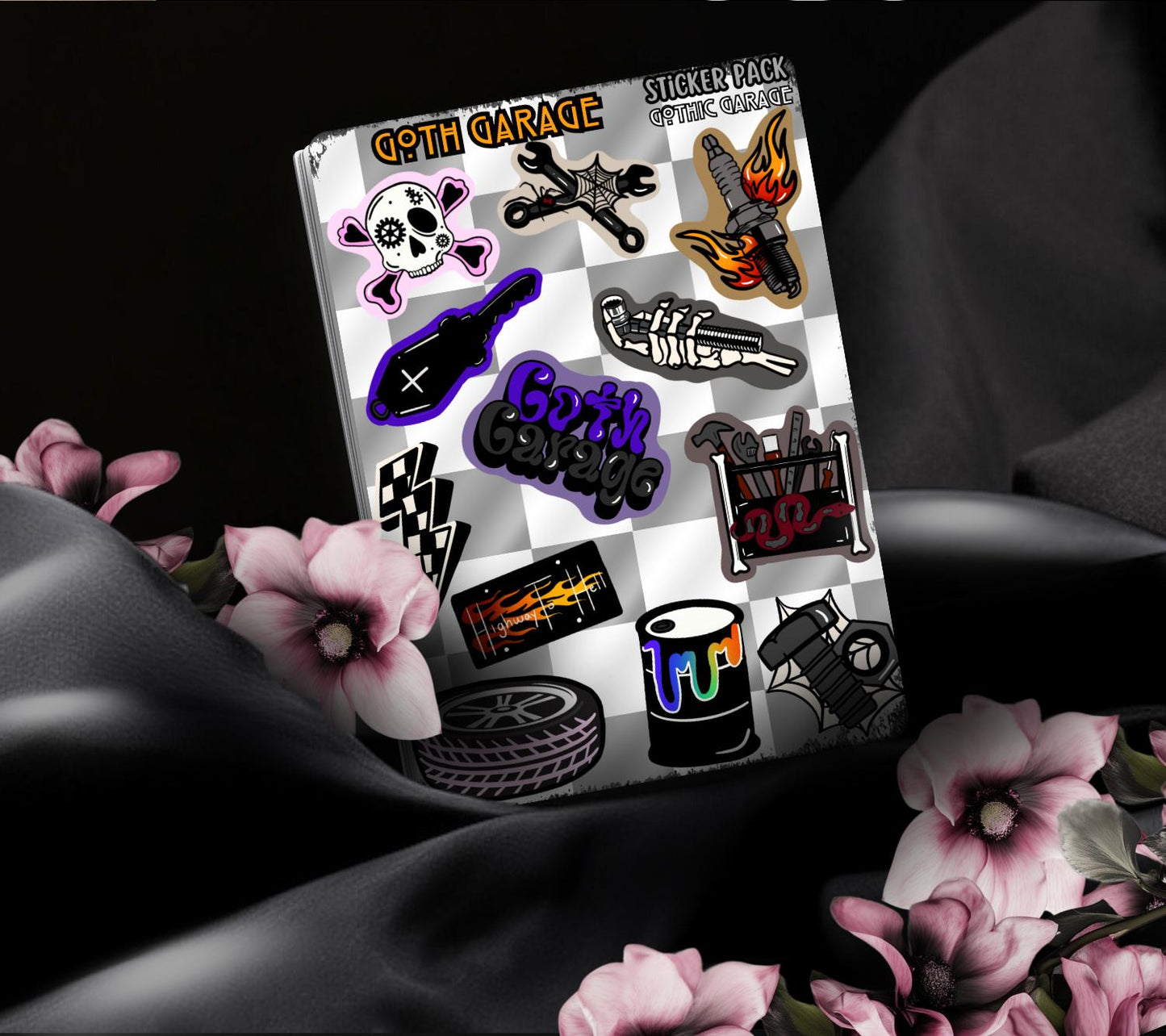 Goth Garage Sticker Sheet – Hot Rods, Hellfire & Hardcore Aesthetic