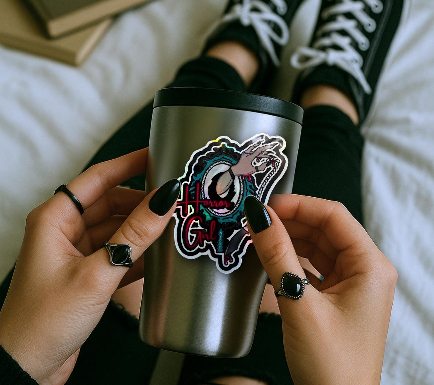 Gothic Horror Girl, Waterproof Die Cut Sticker, Choose Between Glossy or Holographic, Perfect to Add Fun to any Surface