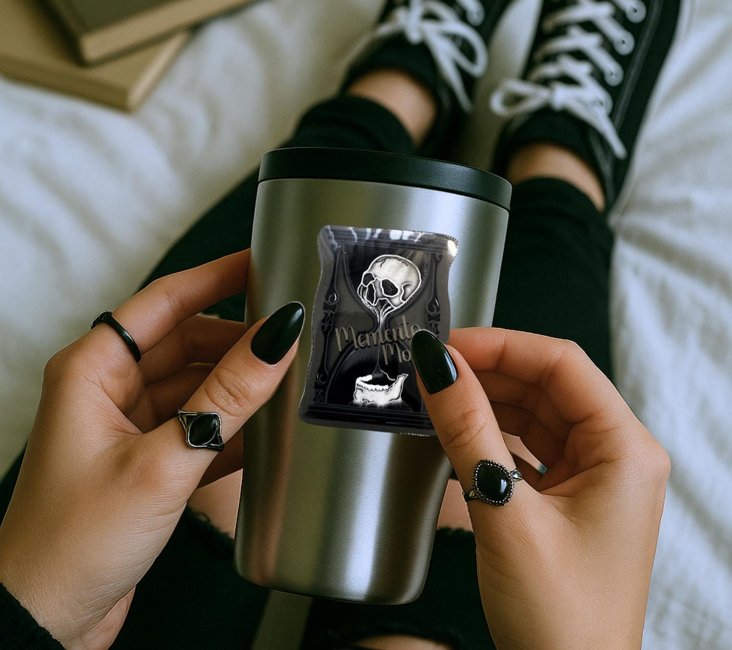 Memento Mori - Die Cut Waterproof Sticker—Gothic Skull Hourglass for the Perfect Manta Addition of Life is Short, so Decorate Dangerously