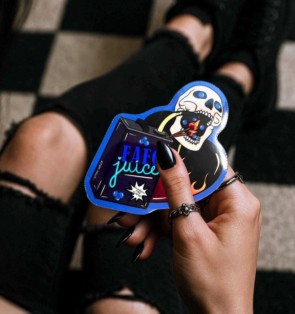 FAFO Juice Die Cut Waterproof Sticker— Gothic Sarcasm, Choose Gloosy or Holographic to Fit Your Perfect Dark Humor